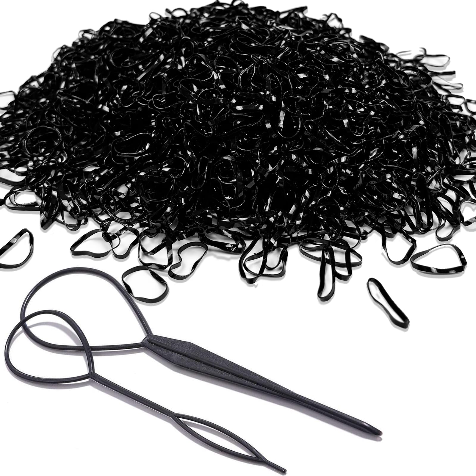 2000 PCS Hair Bands, Elastic Hair Band, Mini Hair Rubbers Ties with 2 PCS Topsy Tail Hair Tools for Girls Ponytail Hair Accessories, Soft Elastic Bands Non-Slip Small Hair Ties Black.