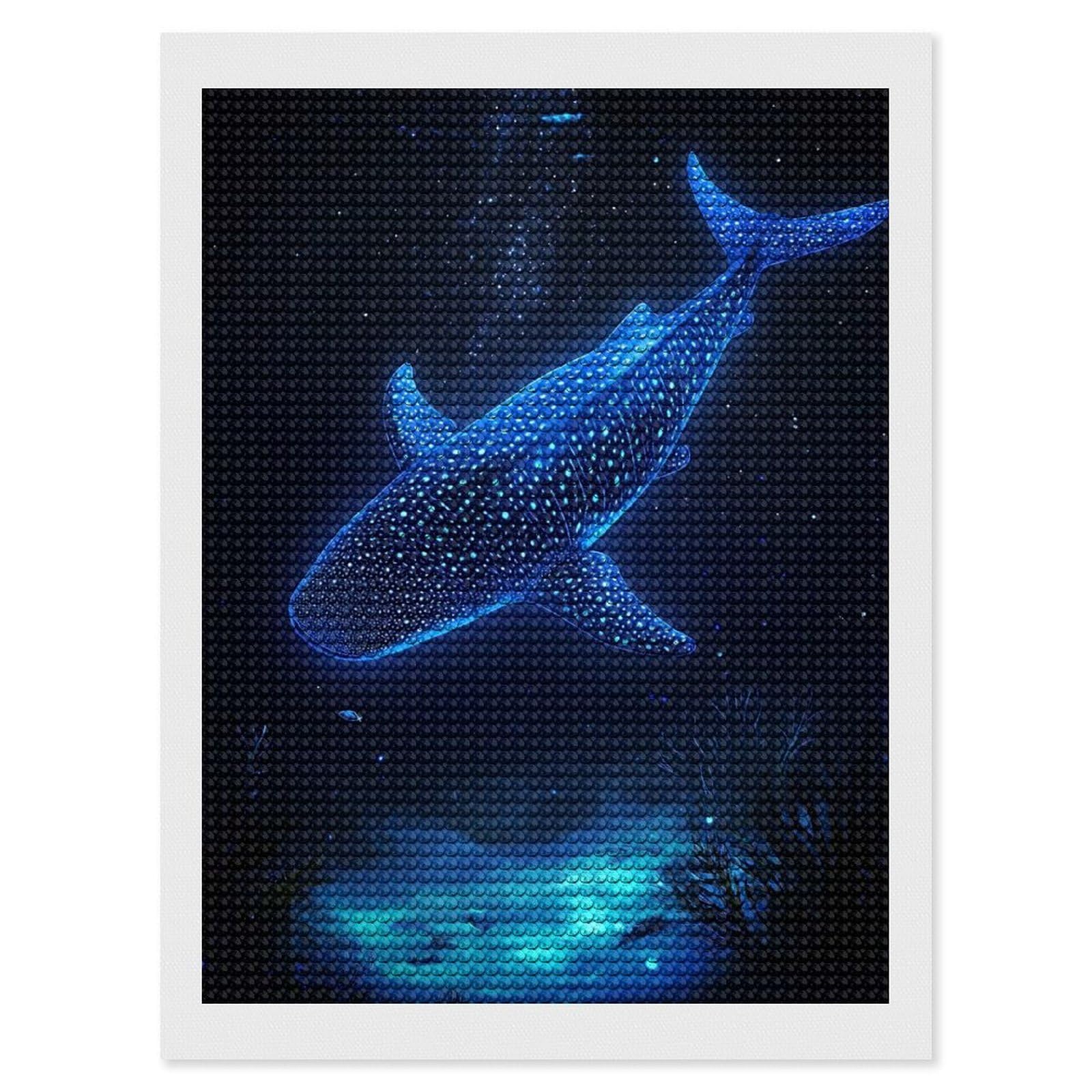 Junmoney Glowing Whale Shark in Deep Blue Sea Diamond Art Canvas 12"x16", Decorate Your Room, Mindful Craft Activity, Cosy Home Accent, Thoughtful Handmade Gift
