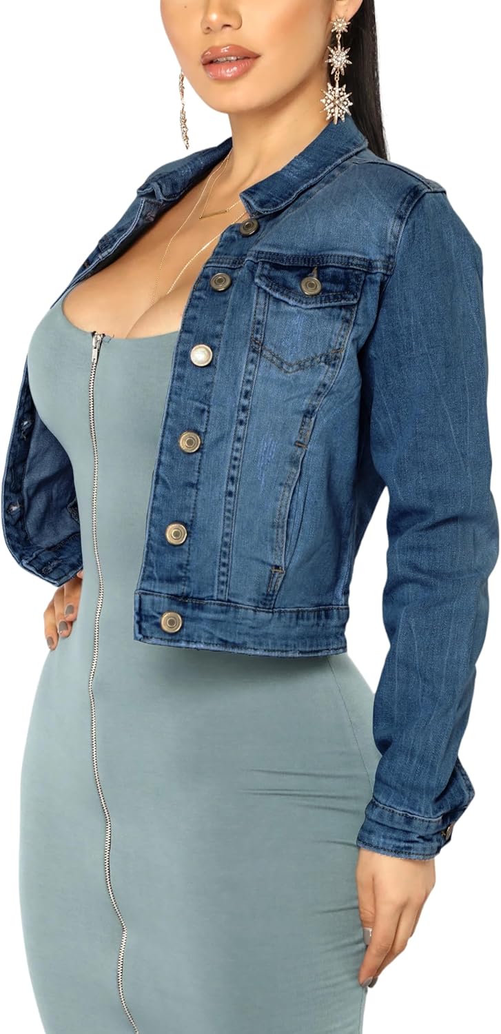 BessCops Denim Jacket for Women Fall Long Sleeve Classic Distressed Butterfly Jean Trucker Jackets - Image 2