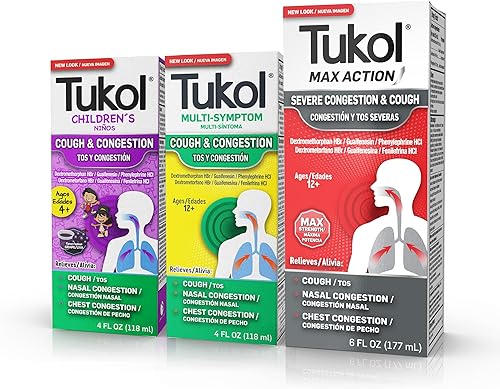 TUKOL Kit de alivio total para el resfriado y la tos, medicina para la tos para adultos, niños, Family Max Action Supresor de tos severa
