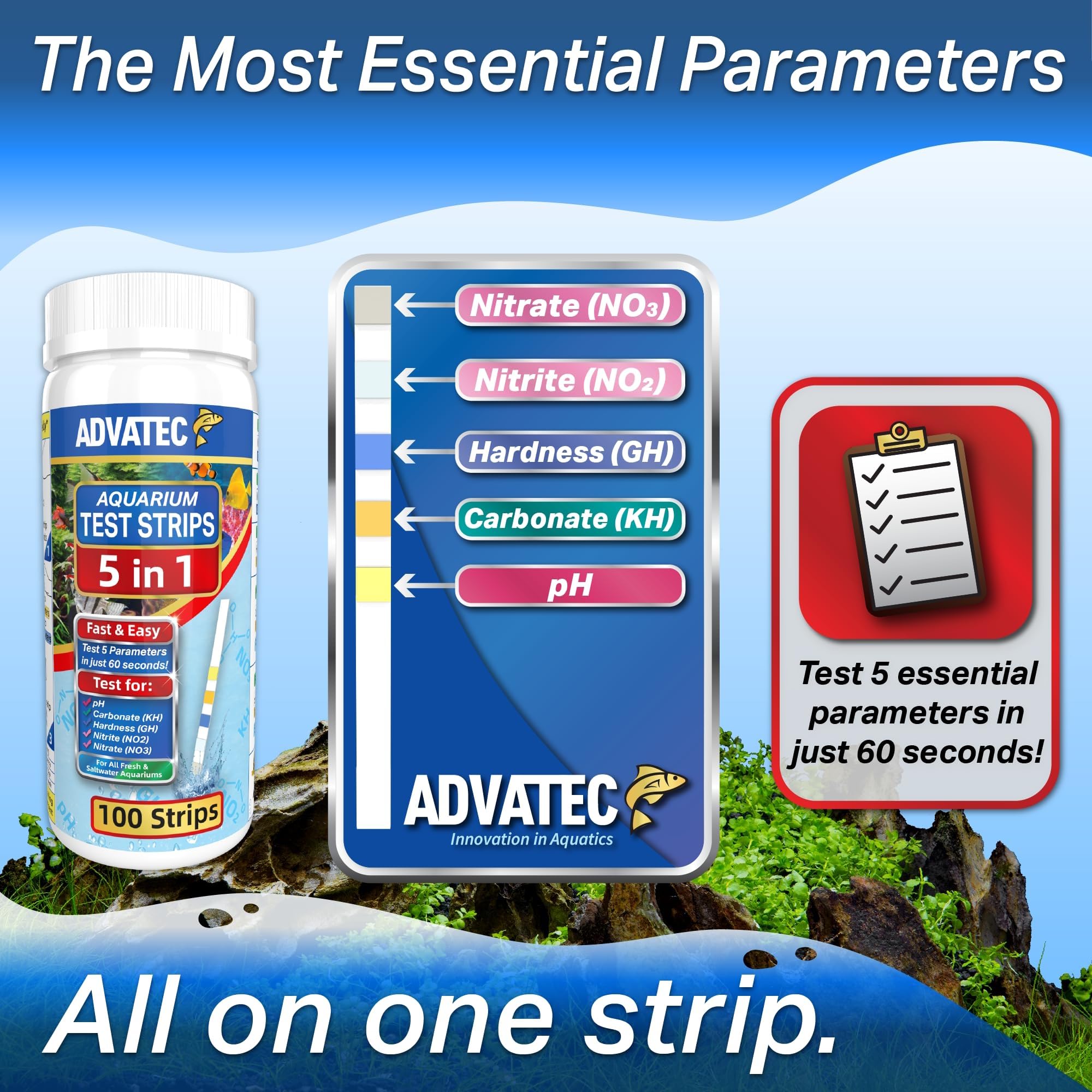 5 in 1 Aquarium Test Strips Kit for Freshwater & Saltwater - Water Fish Tank Tester for pH, Carbonate, General Hardness, Nitrite & Nitrate - 100 Count - image 5