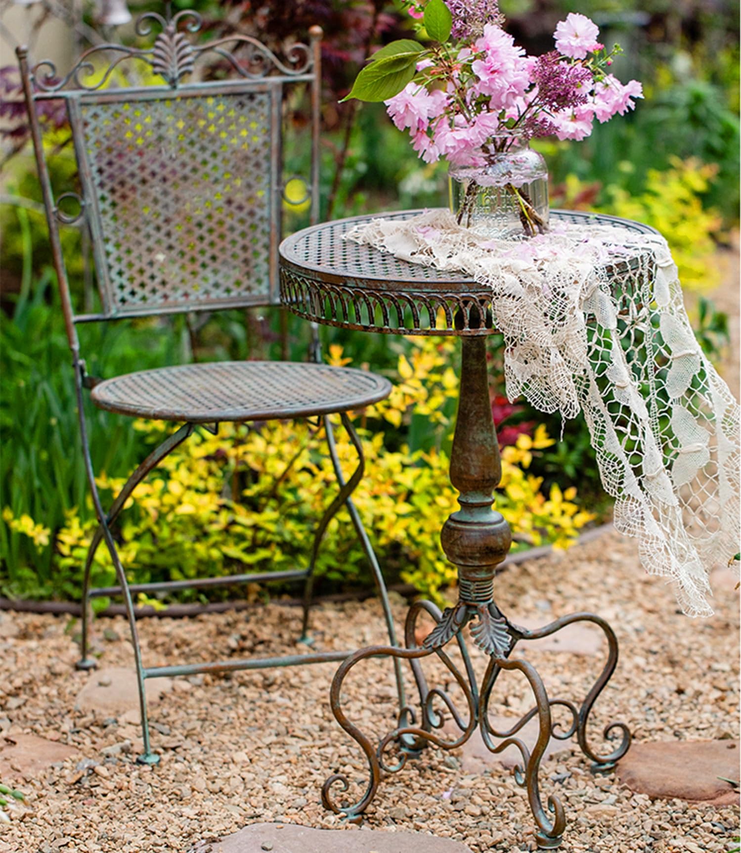 Tavolino rotondo in metallo per esterni, impermeabile, antiruggine, per patio, balcone, cortile e portico, ideale per interni ed esterni, per sedie da giardino
