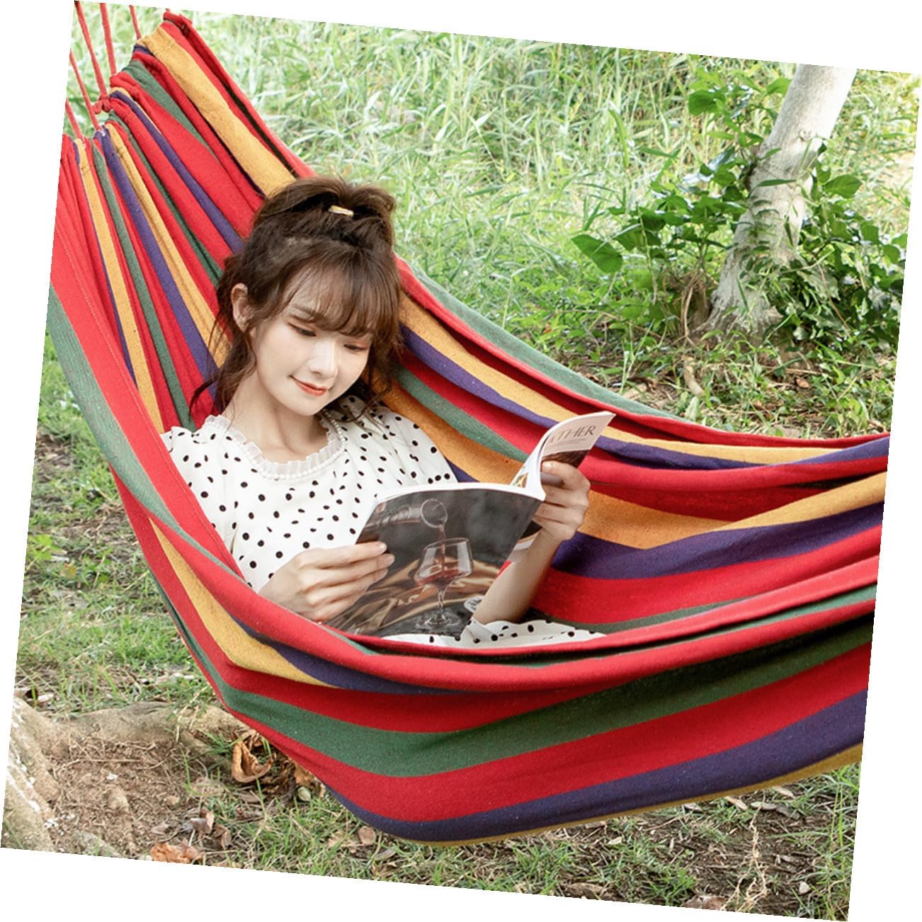Cabilock Single Outdoor Hammock Anti-Rollover Camping Swing Chair Red Nylon Portable Leisure Hammock for Hiking and Picnic Use