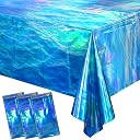 Hallswl 3 Pcs Iridescent Ocean Waves Tablecloths, Disposable Plastic Ocean Blue Table Cloth, Rectangle Table Covers, 54 x 108 Inch, Perfect for Under the Sea, Mermaid, Beach & Surf Parties gallery image