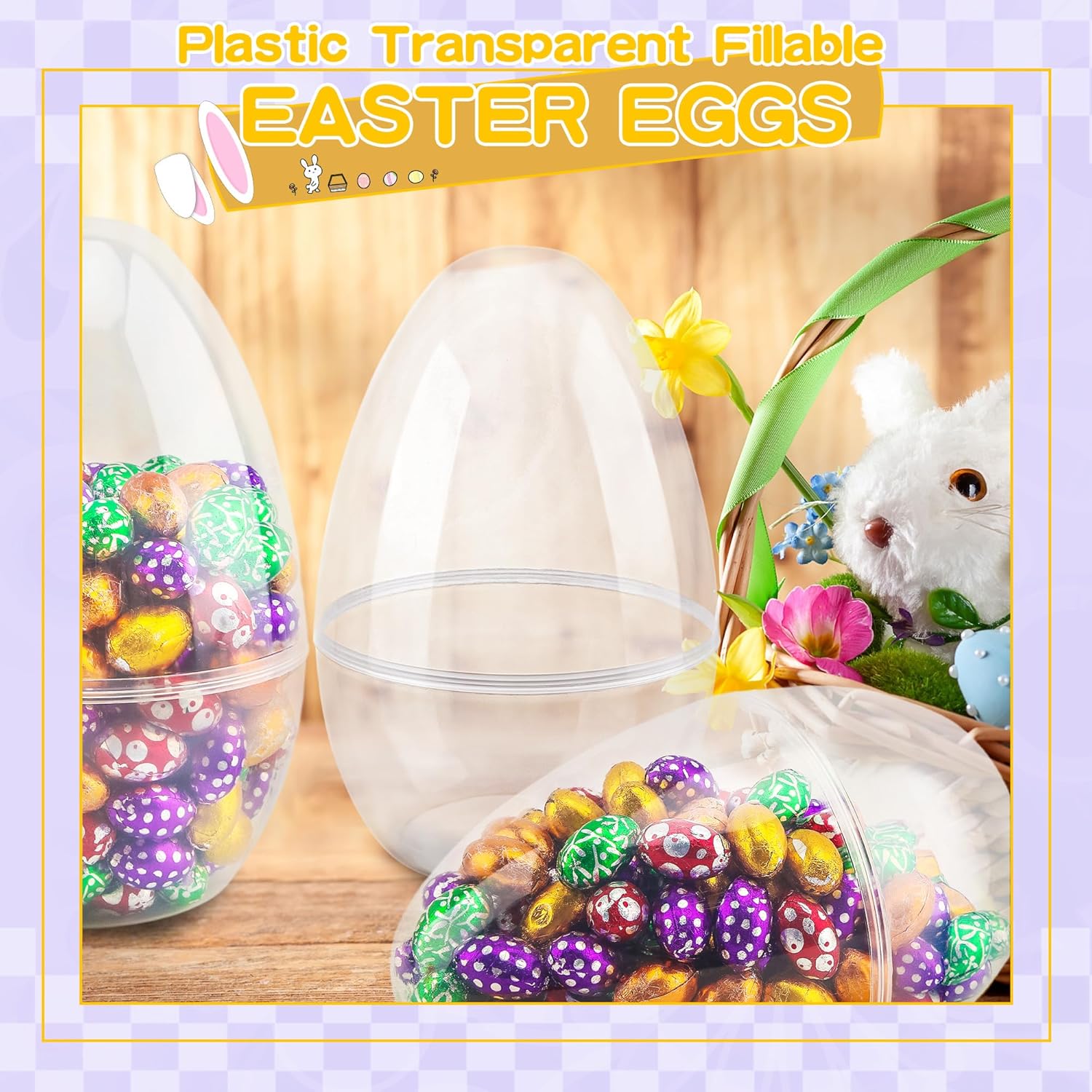 10 Pcs 8 Inch Giant Clear Easter Eggs Jumbo Transparent Easter Eggs Plastic Eggs Fillable for Easter Basket Stuffers Fillers Party Decor - Image 3
