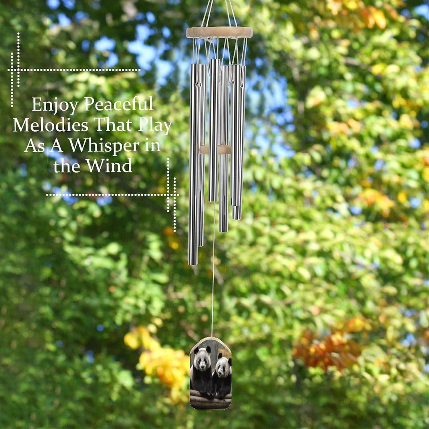 Outdoor Wind Chimes, Two Big Pandas Printed Wind Chimes,Simple Wind Chimes,Curtain Wind Chimes for Home Decoration