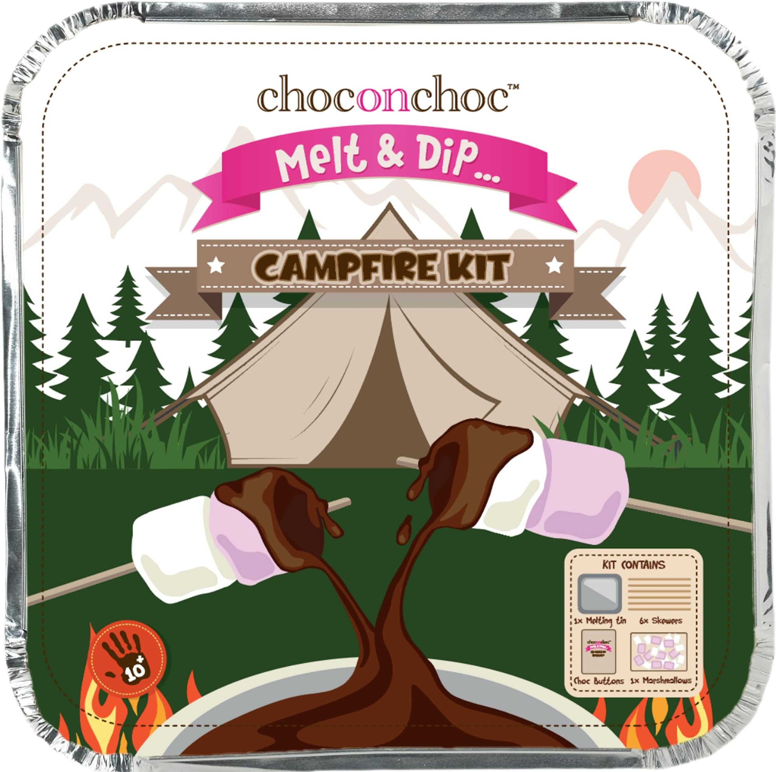 Choc on Choc - Chocolate Campfire Melting Kit - Handmade Belgian Milk Chocolate with Marshmallows & Skewers - Fun Camping Treat for BBQs, Campfires & Outdoor Gatherings
