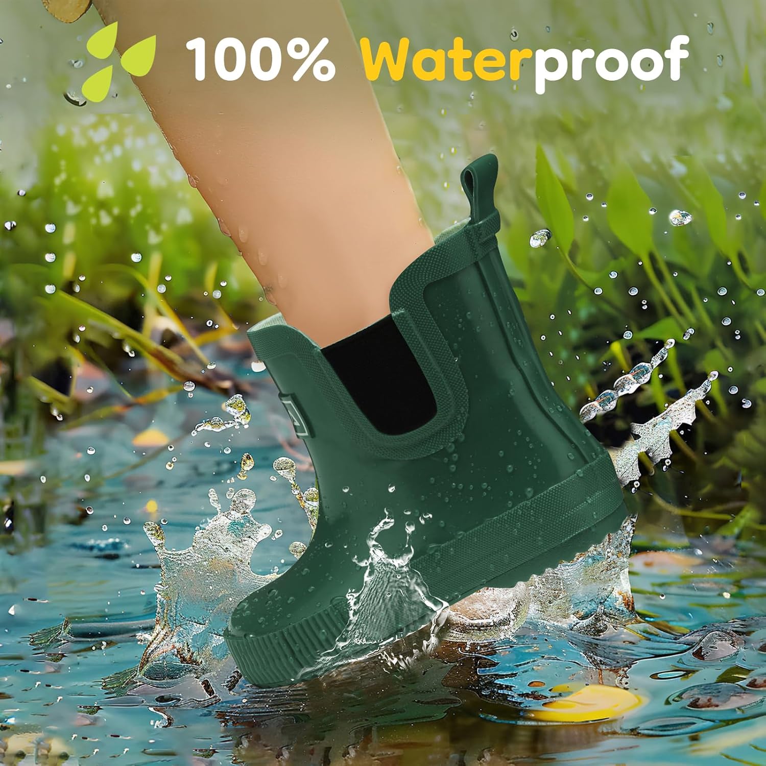 HISEA 100% Natural Rubber Boots for Kids Toddlers Ankle Rain Boots Waterproof Deck Shoes Boys Girls - Image 3