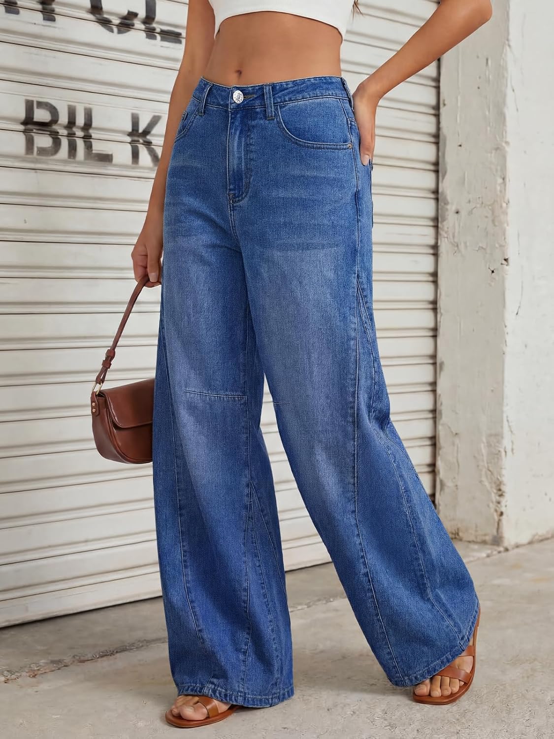 Trendy Queen Women's High Waisted Wide Leg Barrel Jeans Stretch Baggy Flare Denim Pants