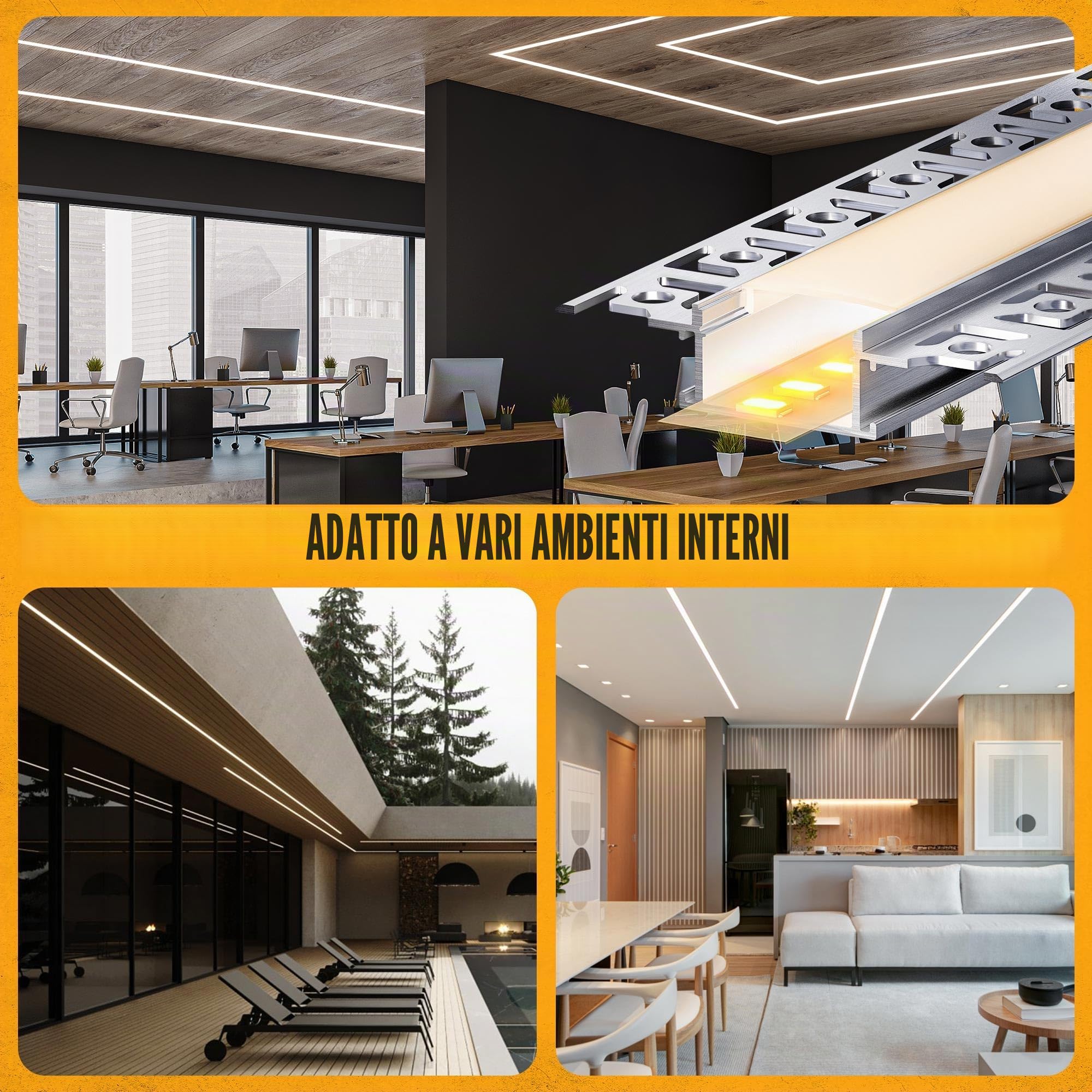 Profilo LED Cartongesso 2 m 15 pz, Profilo Alluminio per Strisce led Larghezza Massima 20 mm, Canalina led che Diffonde Uniformemente la Luce (SA01, 2 m 15 pz)