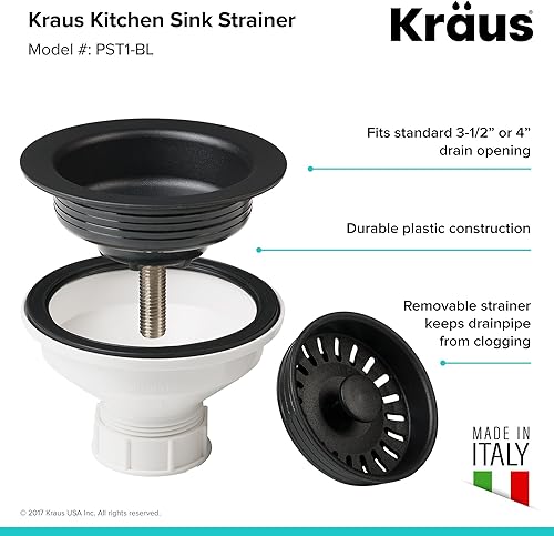 Miniatura 6 de Kraus KGD-410B - Fregadero de cocina de granito ónix negro de 24 25 pulgadas de montaje doble y colador de fregadero de cocina PST1-BL, color negro