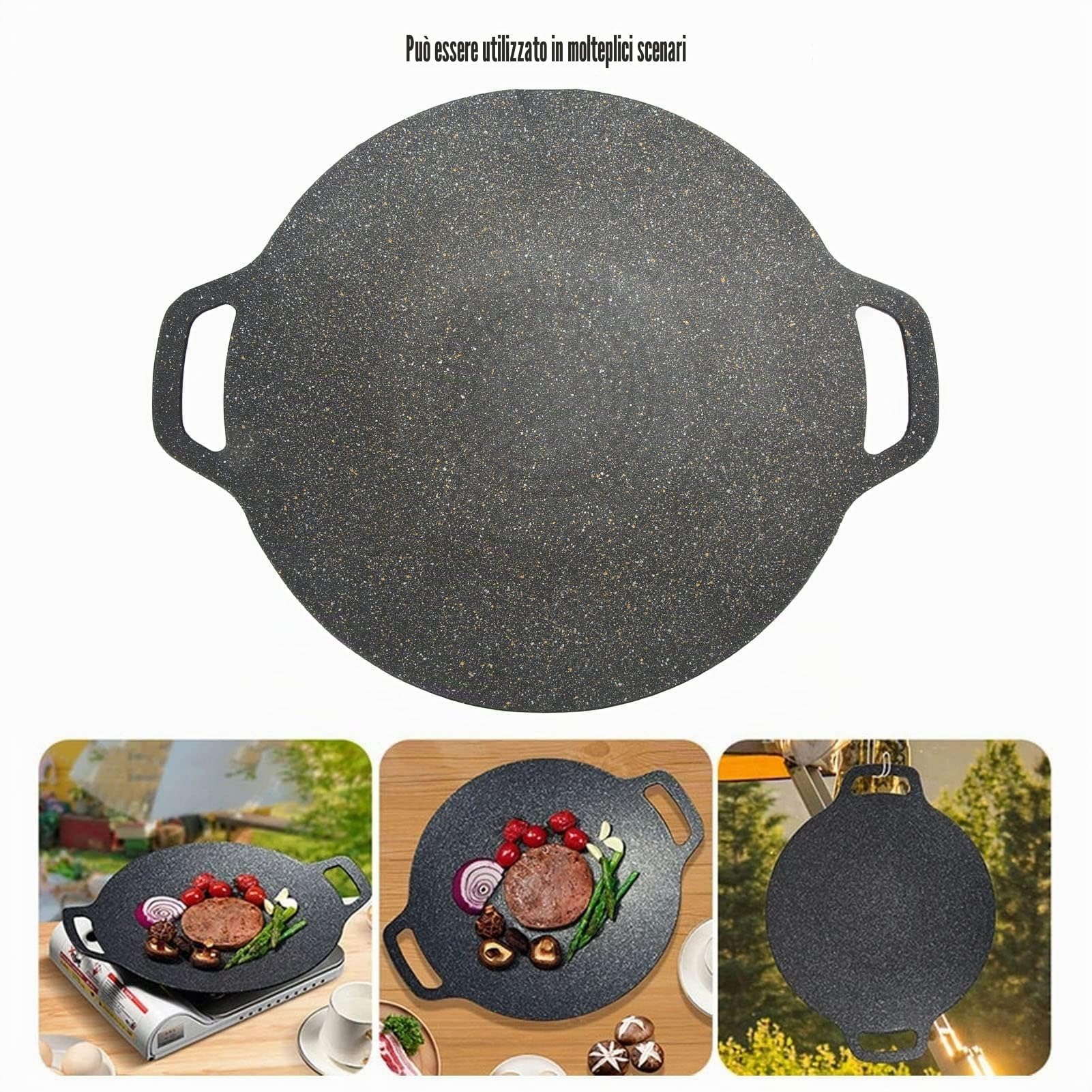 Griglia per Barbecue Coreana Griglia per Barbecue Coreana Griglia Antiaderente, Rivestimento a 6 Strati Piastra per Barbecue Rotonda per Piani Cottura Elettrici Cucine (38 cm)
