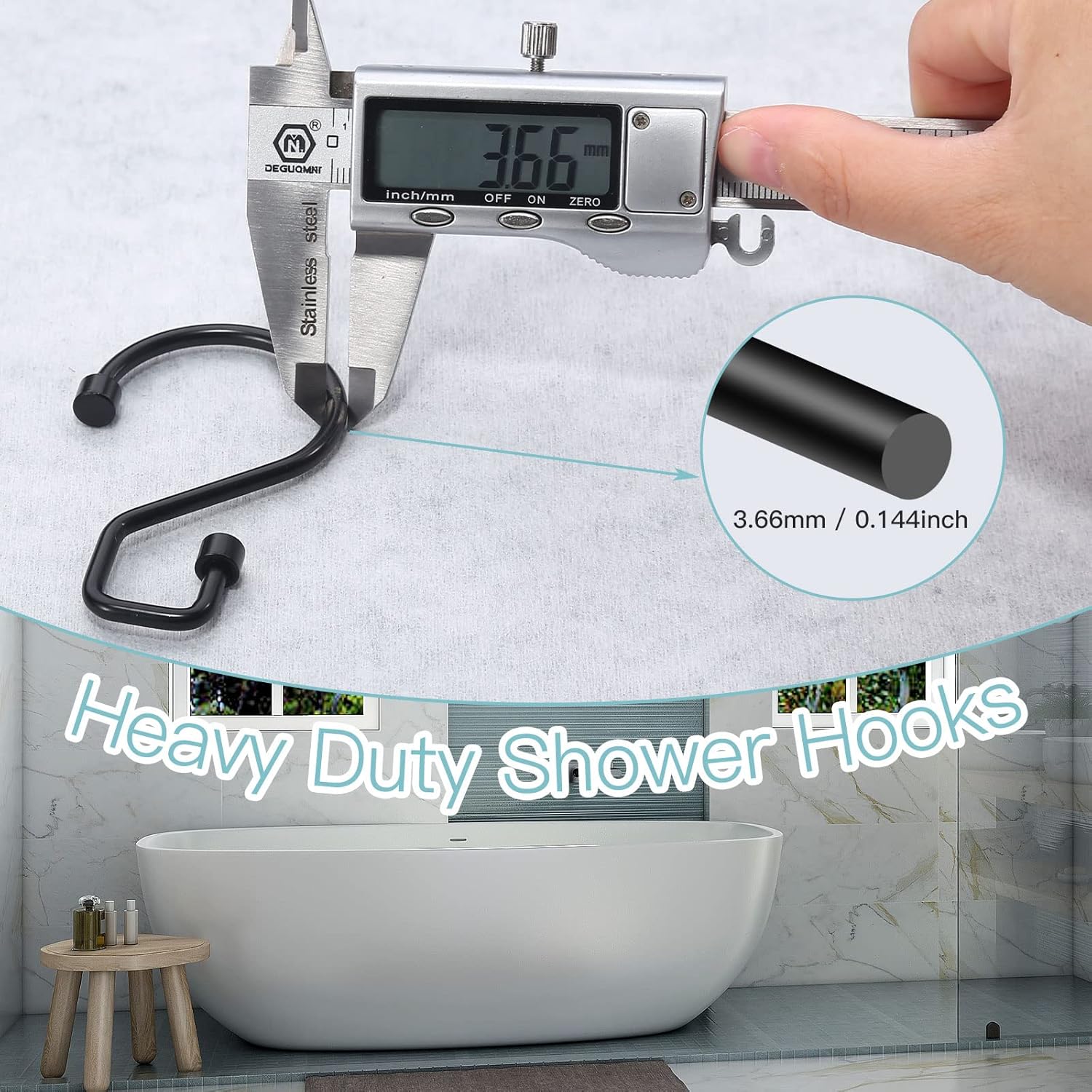 Goowin Shower Curtain Hooks, 12 Pcs S Shape Shower Curtain Rings, Rustproof Black Shower Curtain Rings, Multi-Functional Shower Hooks for Shower Curtain, Kitchen Utensils, Clothing, Towels, Black : Home & Kitchen