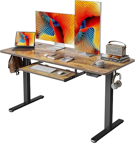 Cubiker Escritorio eléctrico de pie, 63 x 24 pulgadas de altura ajustable con bandeja para teclado, estación de trabajo ergonómica para oficina en