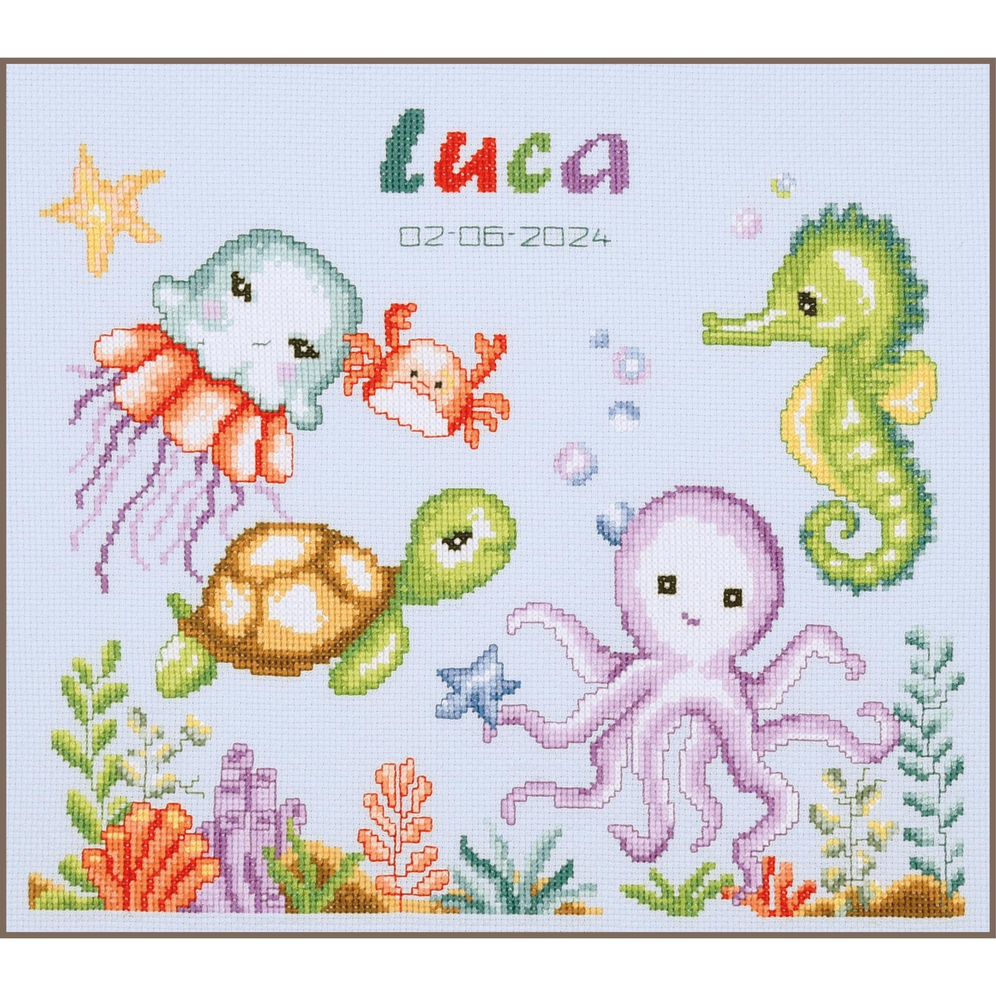 Vervaco counted cross stitch kit ""Sea Animals"", 32x28cm