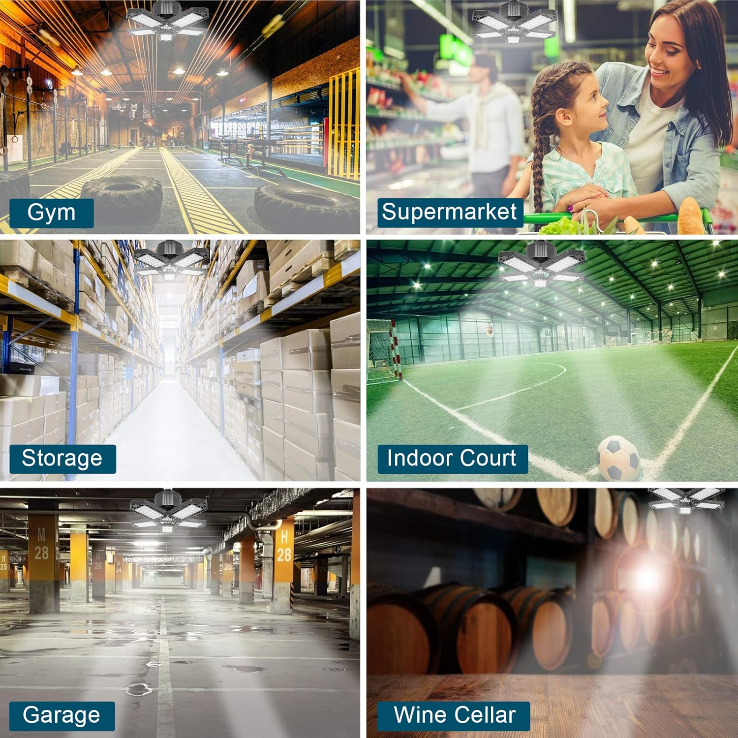 TOP оƒƒERS LED Garage Lights, 100W Garage Lights, 10000LM E26 Deformable LED Garage Ceiling Lights, LED Shop Lights with 5 Adjustable Panels for Garage, Warehouse, Workshop, Basement (Black)