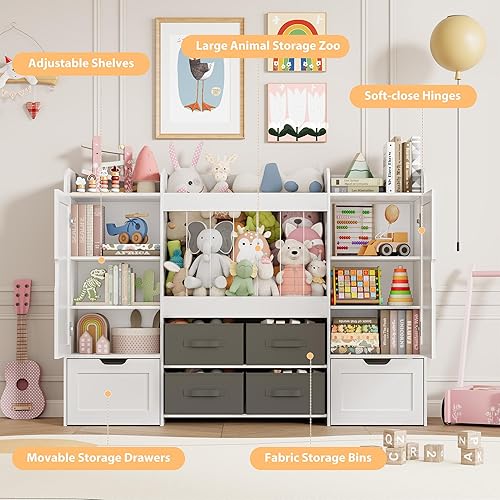 Miniatura 2 de Organizador de almacenamiento de juguetes de 61 pulgadas de ancho, almacenamiento de juguetes para niños con almacenamiento de animales de peluche,