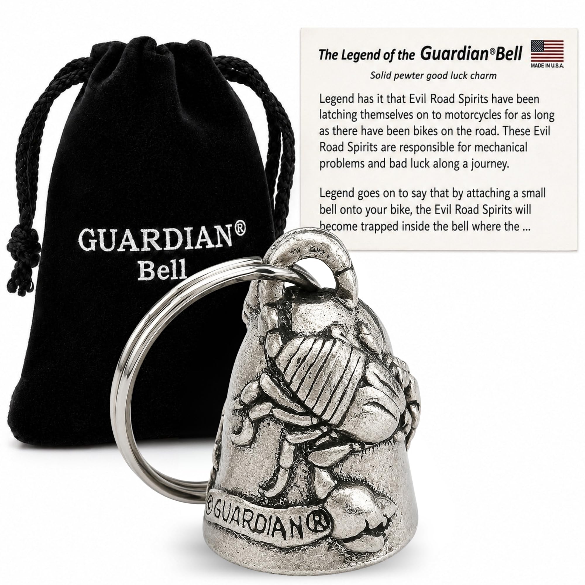 Guardian Bell Scorpion Good Luck Bell w/Keyring &amp; Black Velvet Gift Bag | Motorcycle Bell | Lead-Free Pewter | Good Luck Gift to Friends &amp; Family | Bike Bell | Made in USA