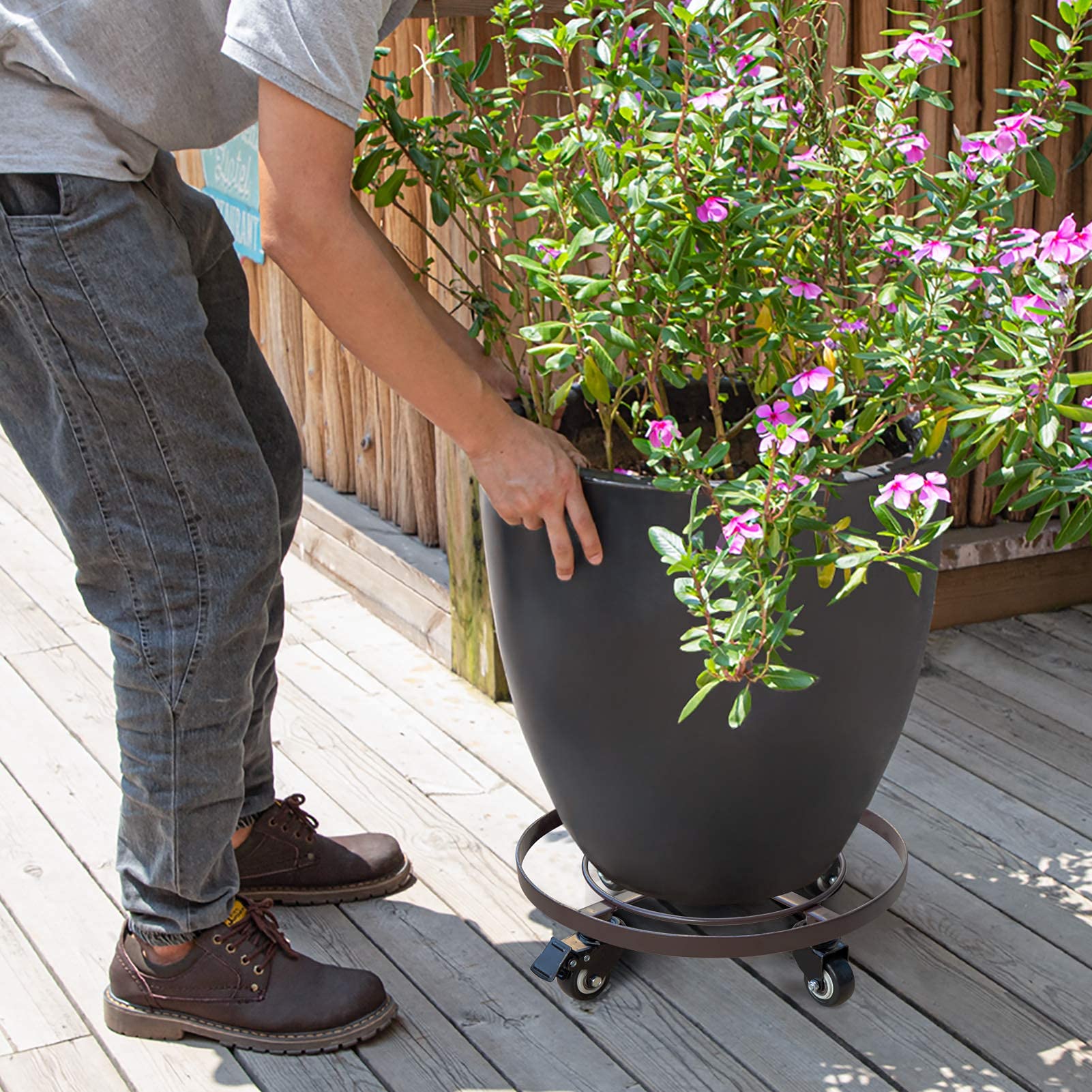 Amagabeli Plateau à roulettes pour Plantes 35cm 2pcs Support Pot de Fleurs Caddy Extérieur Noir