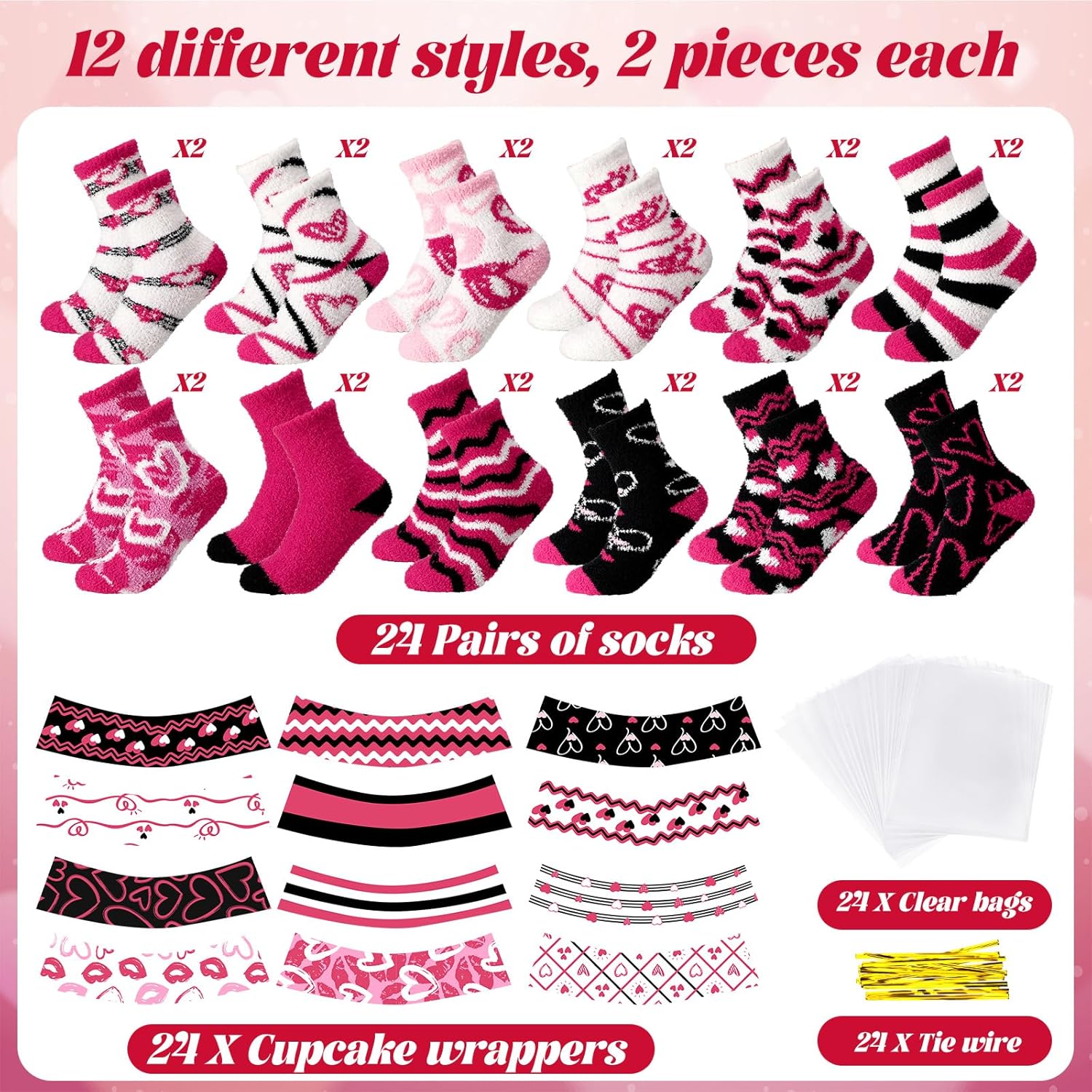 Valentine's Day Fuzzy Cupcake Socks Warm Sleeping Sock Stocking Stuffer Gift for DIY Winter Fall Party Xmas Gift Set - Image 6