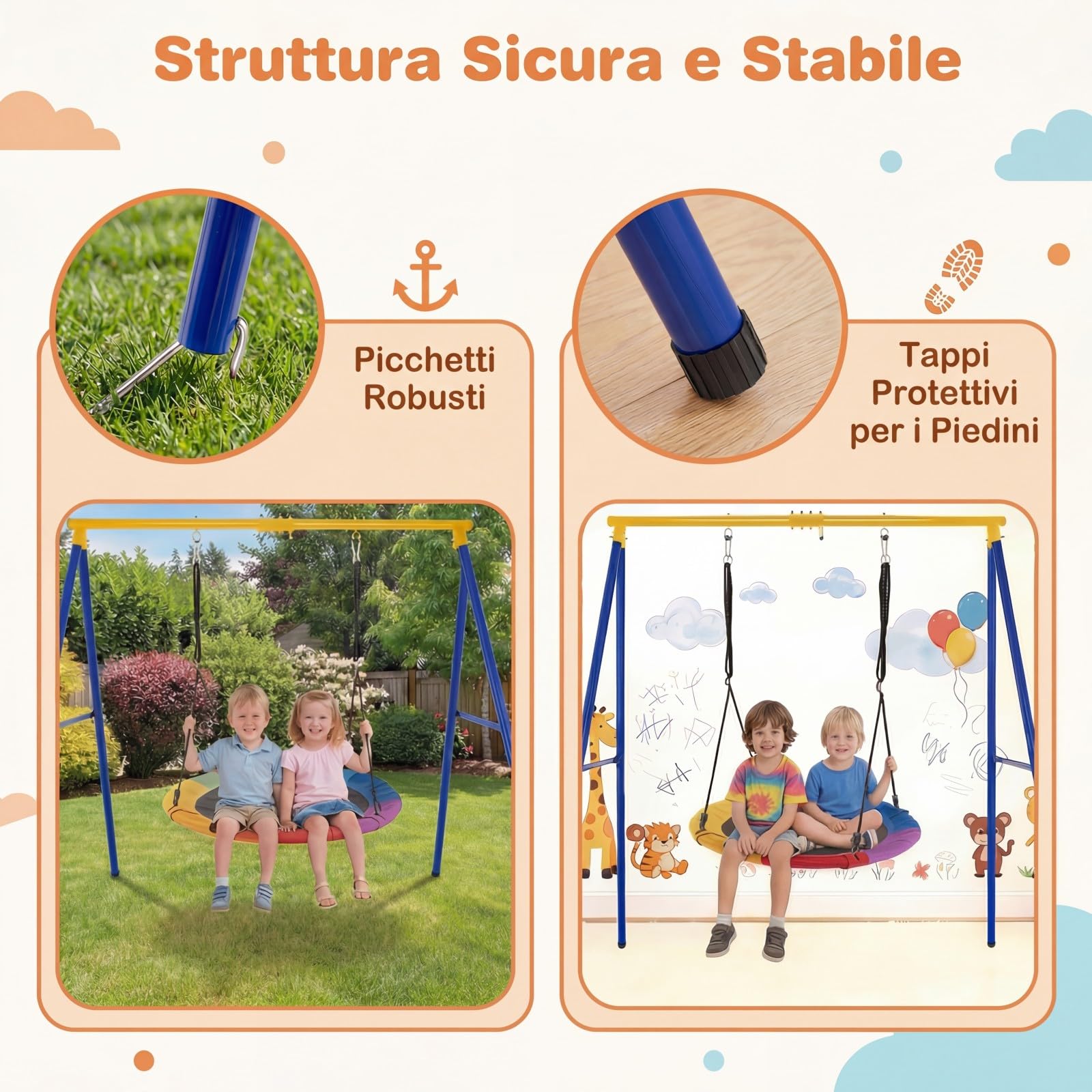 RELAX4LIFE Struttura per Altalena Singola, Telaio di Ferro Stabile e Durevole, a Forma di A con 200 kg, 194 x 184 x 180 cm (Solo Telaio-Giallo/Blu)
