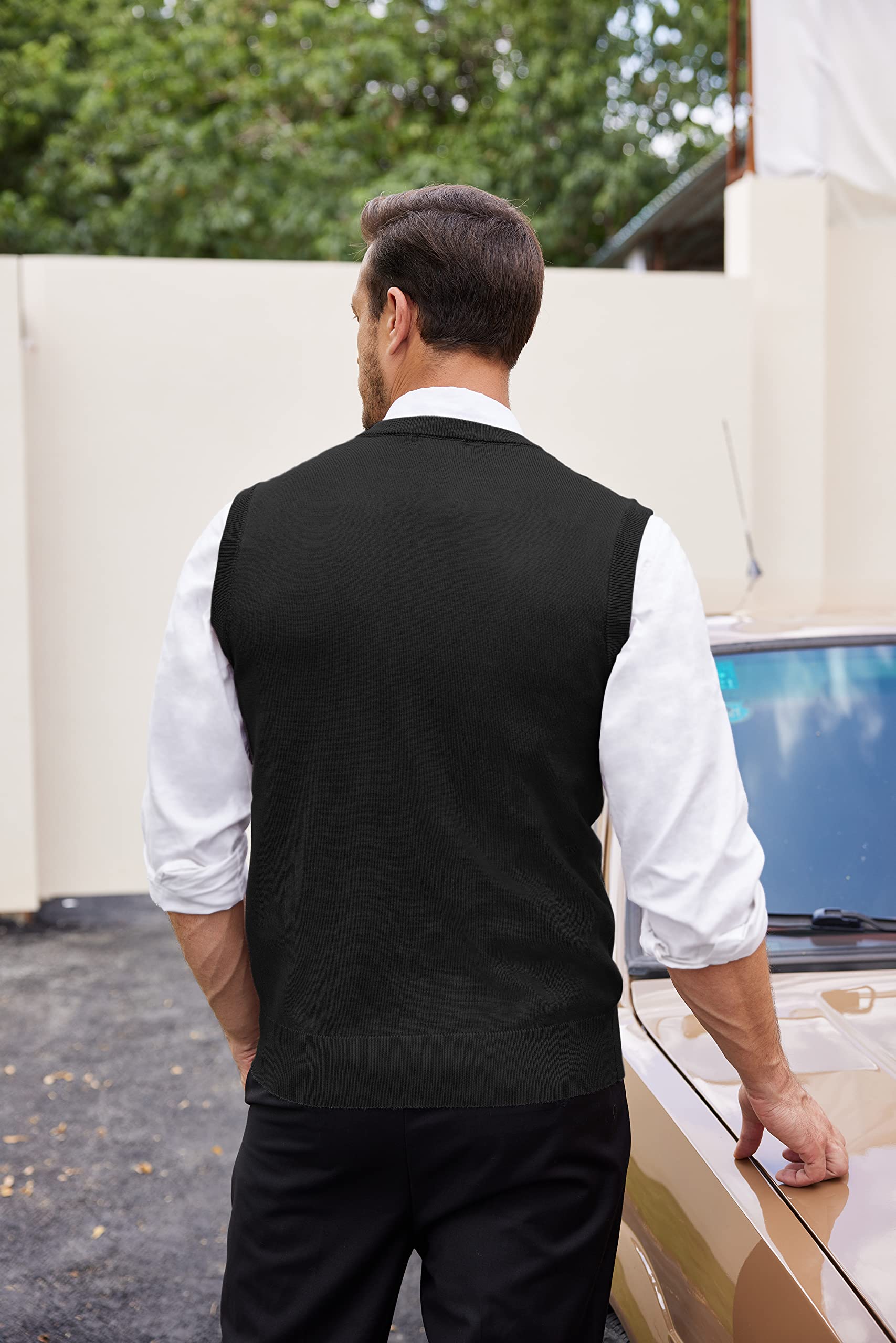 COOFANDY Homme Pulls sans Manche Gilets à Col V Tricoté Business Débardeurs Hiver Classique