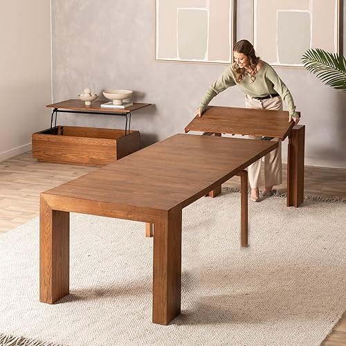 Miniatura 38 de Transformer Table - Mesa de comedor extensible de madera maciza, asientos 2-12, mesa de comedor extensible, muebles que ahorran espacio, muebles de