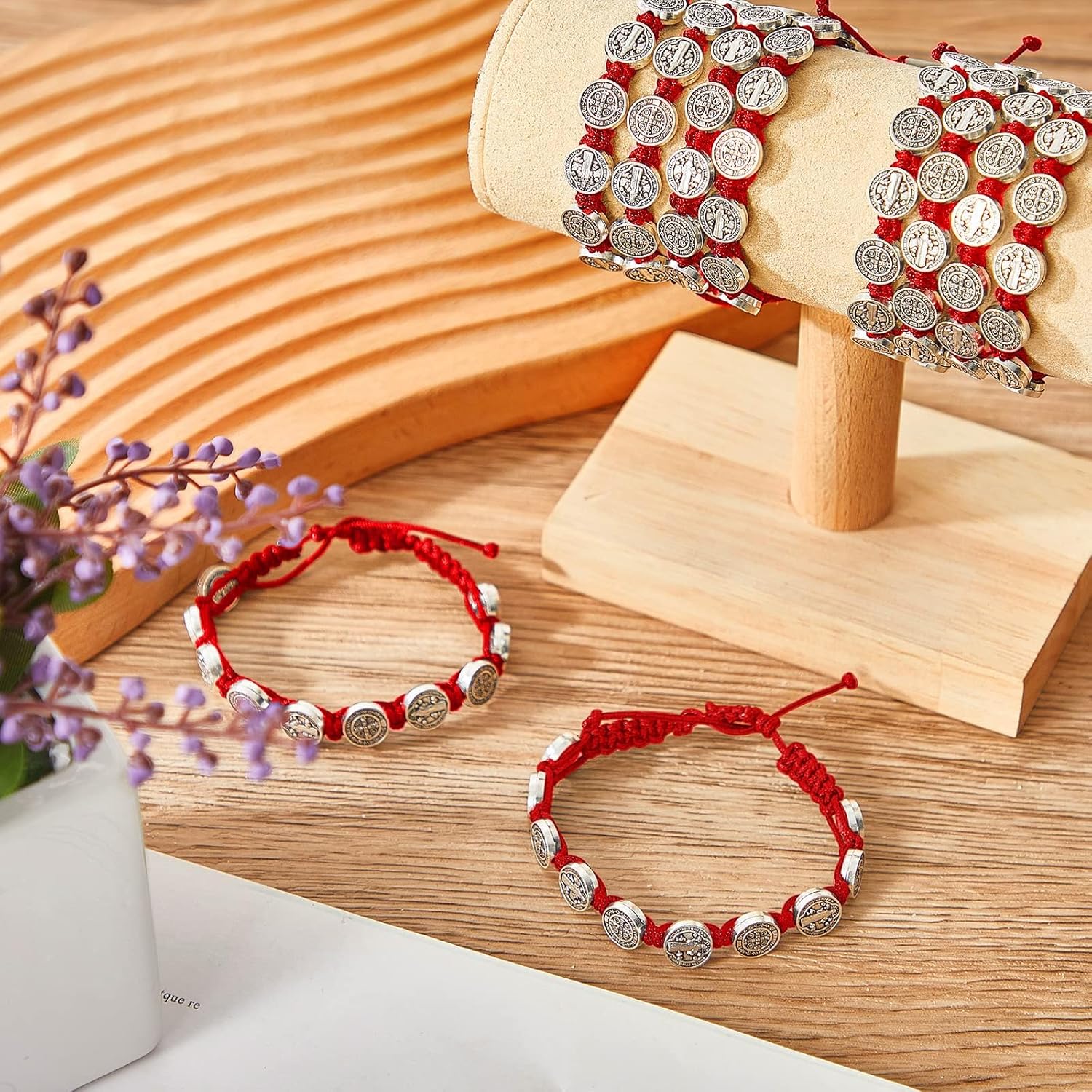 12/6 Pieces Pack San Benito Bracelets Protection Handmade Red Black Cord Benedict Wrist Bracelets Adjustable Medal Rosary Bracelet Luck Benedictine Serenity Blessing Friendship Bracelet for Women Men - Image 4