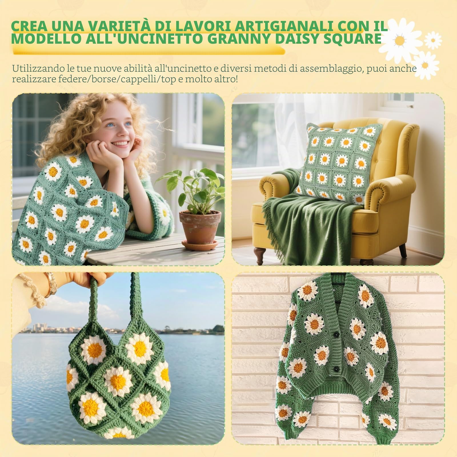 Kit di uncinetto Aeelike, kit per coperta all'uncinetto, kit completi di avviamento all'uncinetto per principianti e adulti con libro di istruzioni passo dopo passo, filo e accessori, kit per coperta