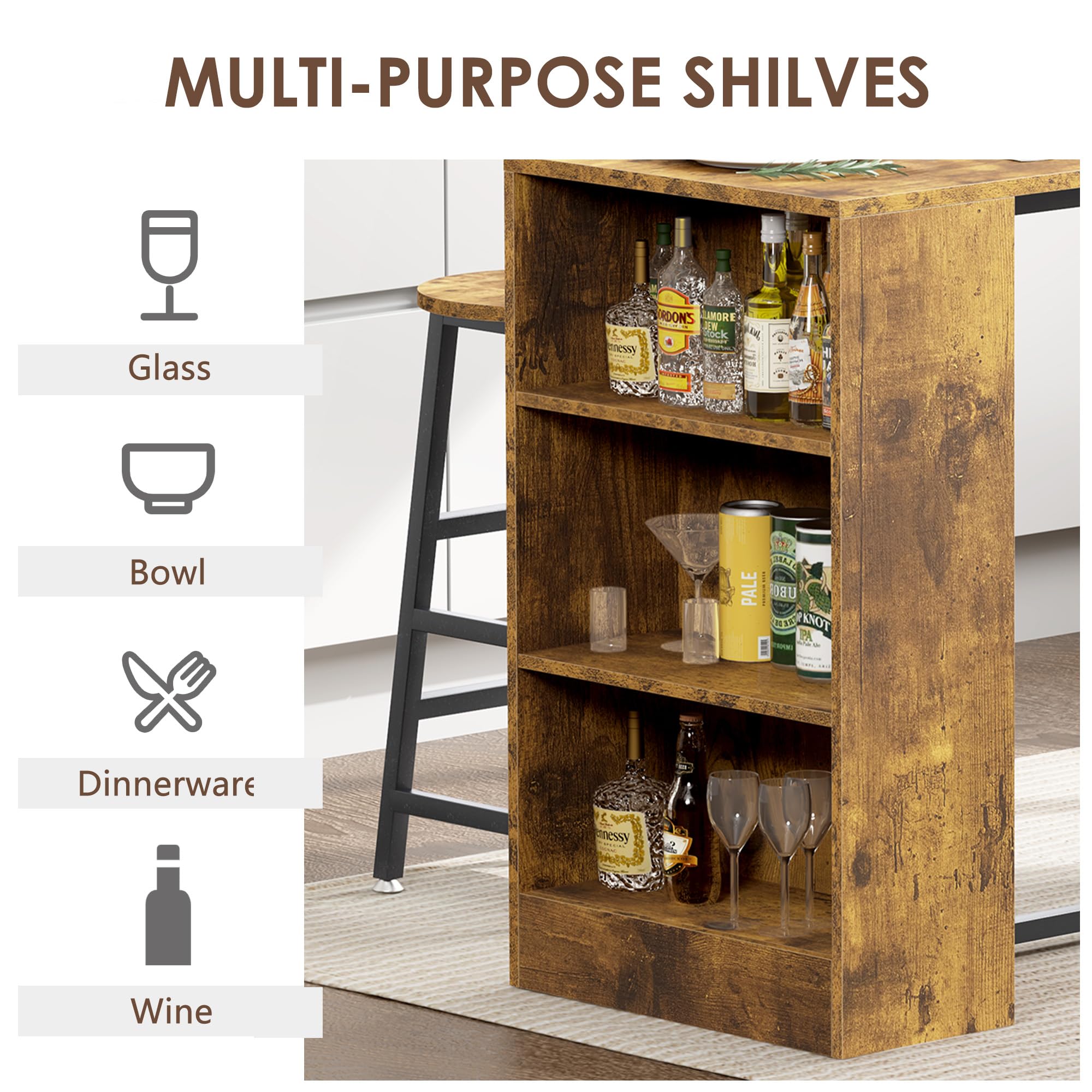 Set Tavolo Bar E 4 Sedie - Tavolo Salvaspazio 100x60x90 Cm In Rovere, Per Cucina E Soggiorno - Foto 12