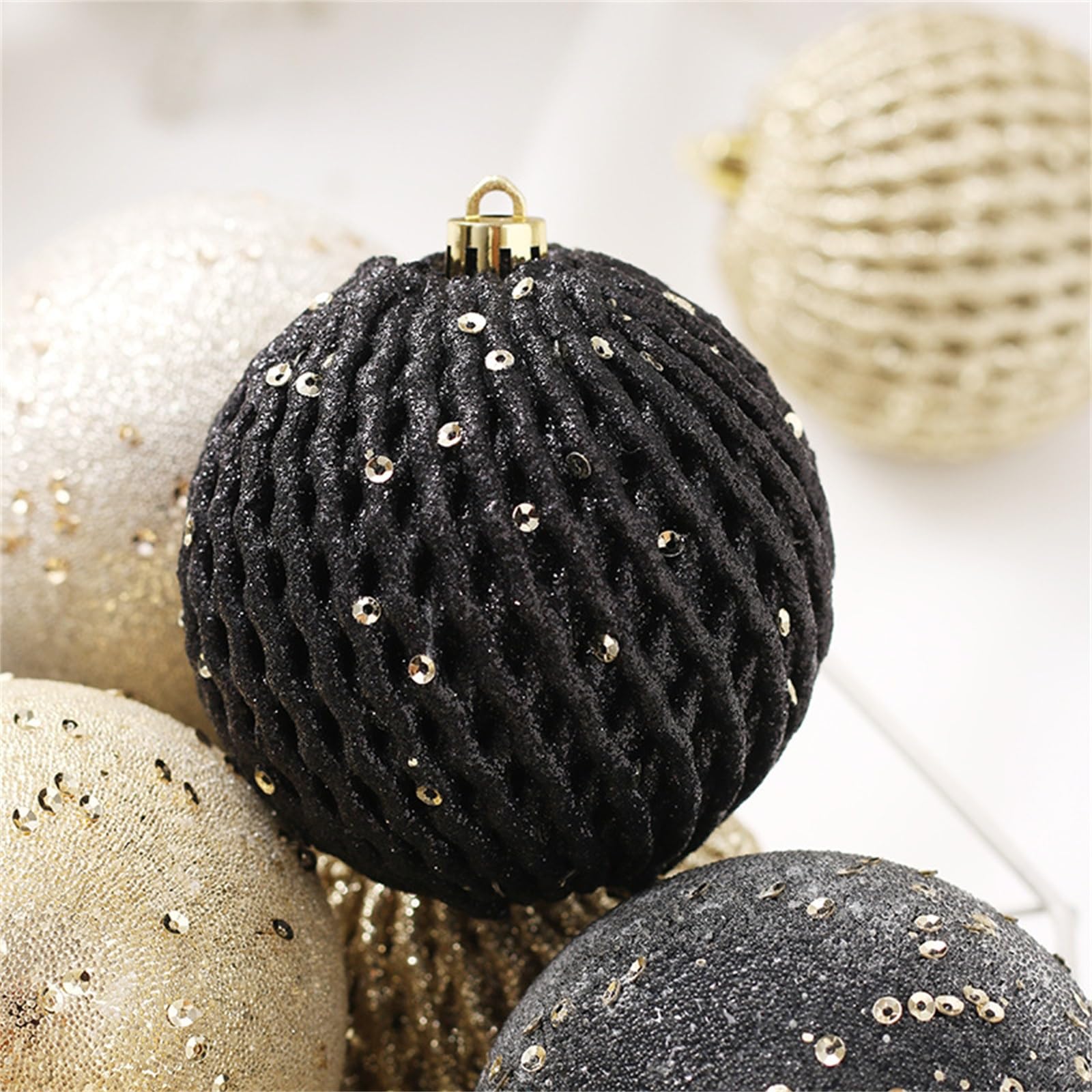 Adornos Navideños de Bolas Decoración navideña Bolas navideñas pintadas con Lentejuelas de 8 cm / 12 Piezas para árbol de Navidad, Fiestas, Bodas(Gold)