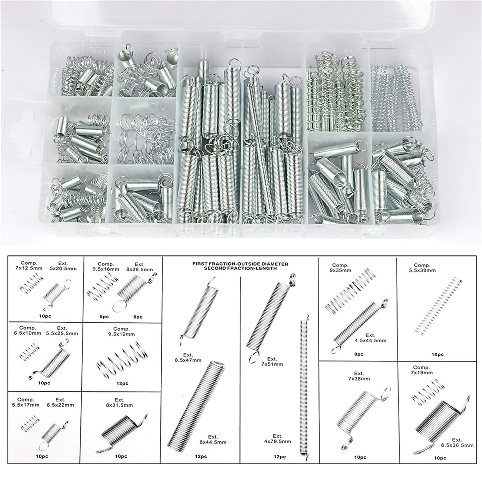 Lnanqing-Molle di Compressione Kit di assortimento di Filo a Molla a Compressione Set di Molla di Estensione in Acciaio zincato, 200pcs / Set, Buona Resistenza a corrosione