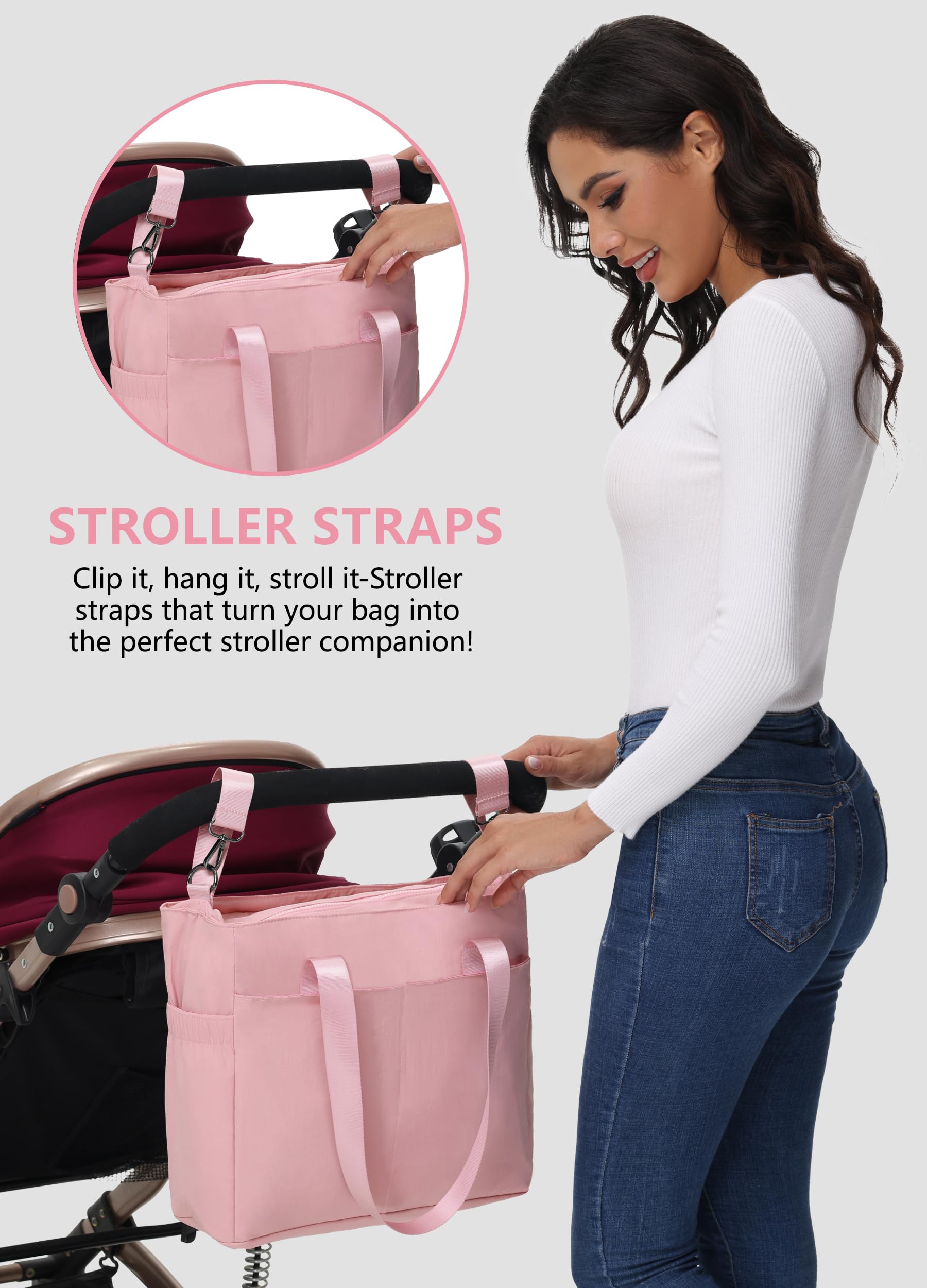 Bolsa de pañales con organizador de cochecito de gran capacidad con cremallera para viajes, regalos para mujeres