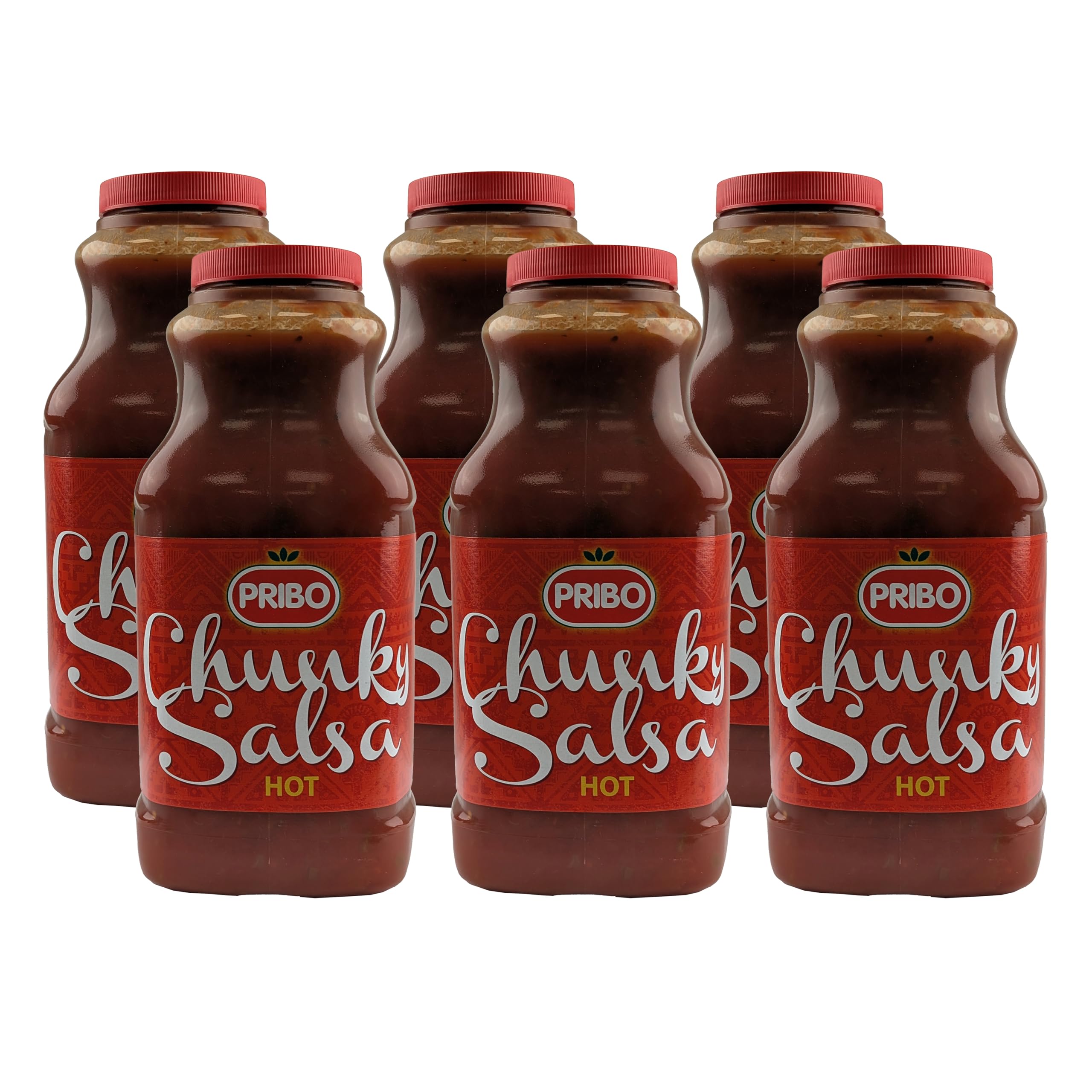 PRIBO CHUNKY SALSA Sauce-Soße 6x 2400ml | Tex-Mex Sauce | handliche Plastikflasche | einfache Dosierung Lagerung | hot | scharfe Tomatensauce | für Tacos Hot-Dogs Burger Fisch
