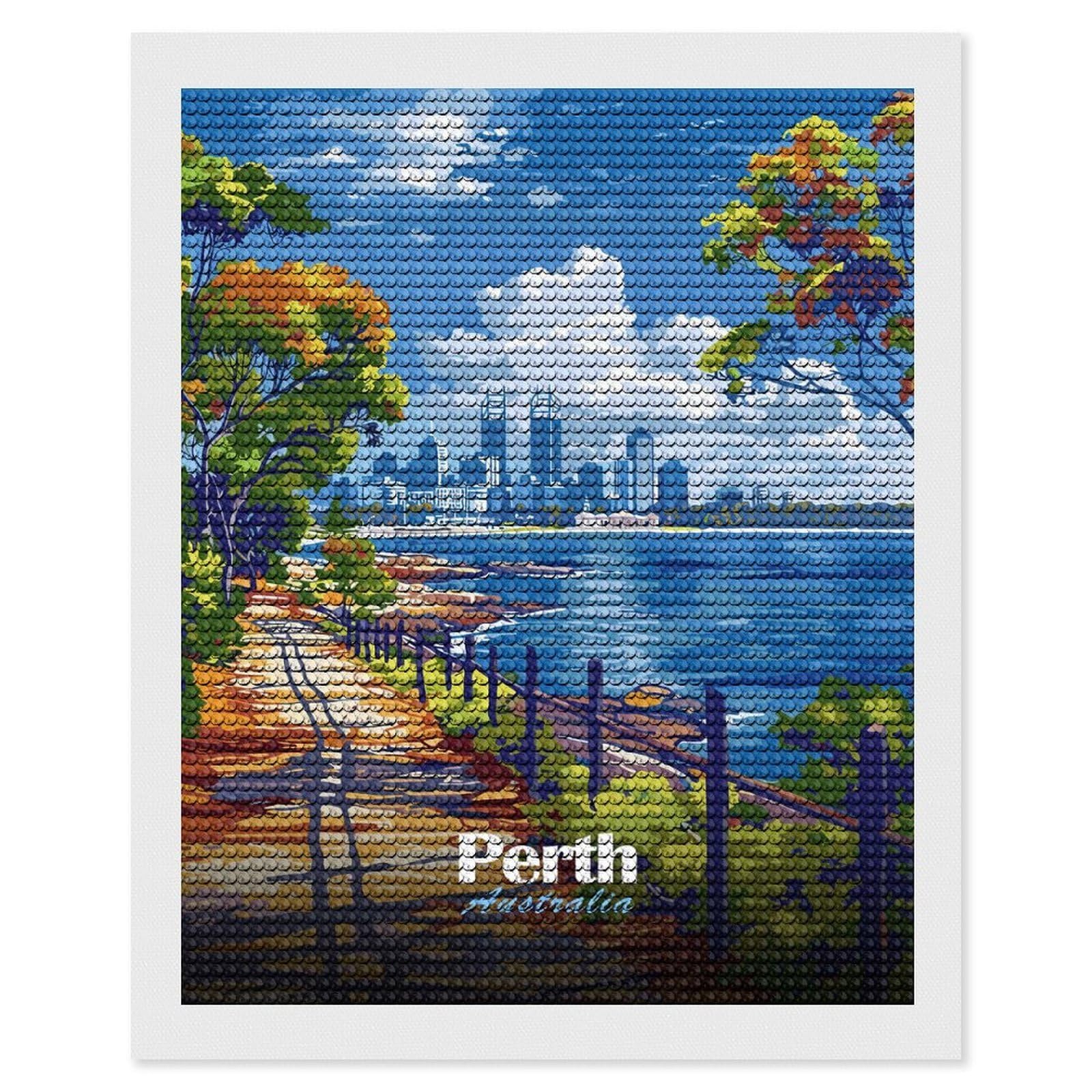 Junmoney Perth Australia Cityscape Travel Diamond Painting Canvas Kit 16"x20", for Teens, Vintage Style Decor, Modern Decor, Home Wall Art, Festive Craft Gift