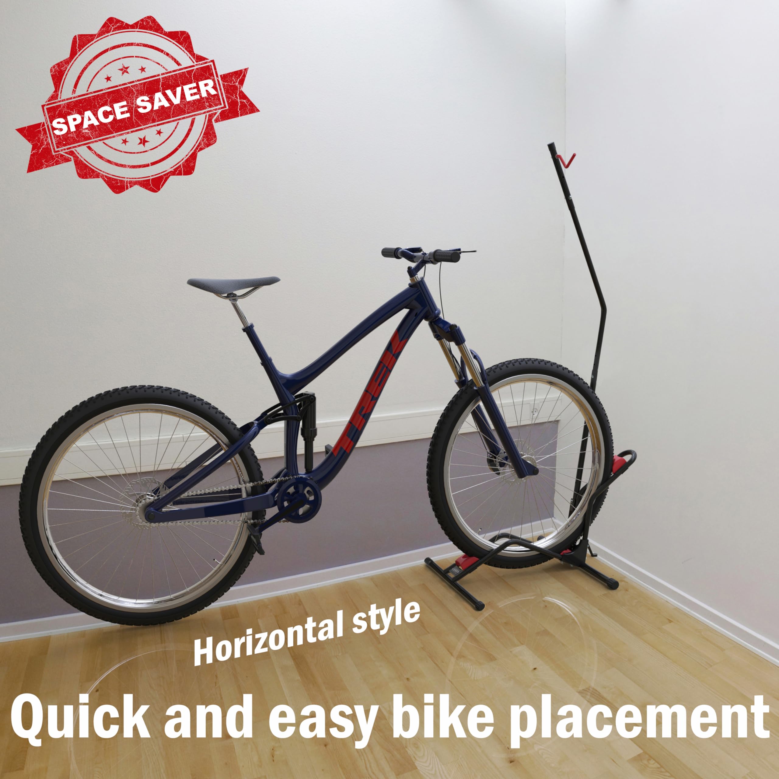Soporte Bicicletas suelo Aparcamiento vertical. Almacenamiento vertical u horizontal, fácil instalación, para bicicletas de montaña y carretera (3 puntos de apoyo) (4 puntos)
