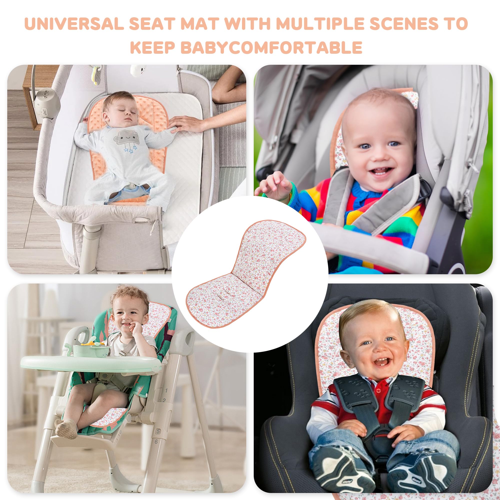 Copriseduta Passeggino Universale, Materassino per Passeggino Universale, Design Reversibile, Morbido e Traspirante Coprisedile per Passeggini, Seggiolini Auto, Culle e Seggioloni (Stampa Floreale)