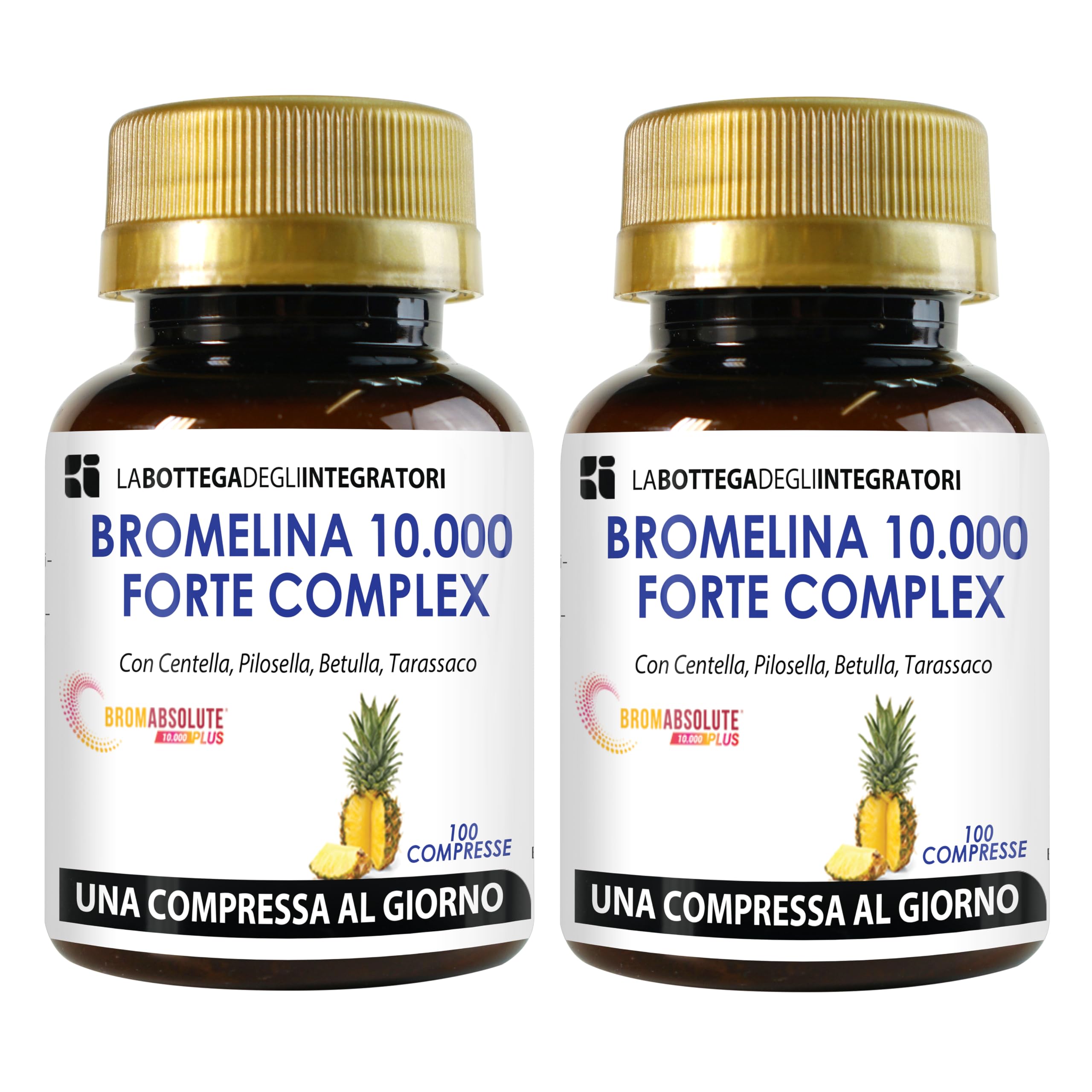 BROMELINA 5000 GDU/g con BROMELINA 10.000 GDU/g GASTROPROTETTA | TARASSACO CENTELLA PILOSELLA BETULLA | INTEGRATORE CELLULITE DRENANTE 200 Compresse 1 al dì