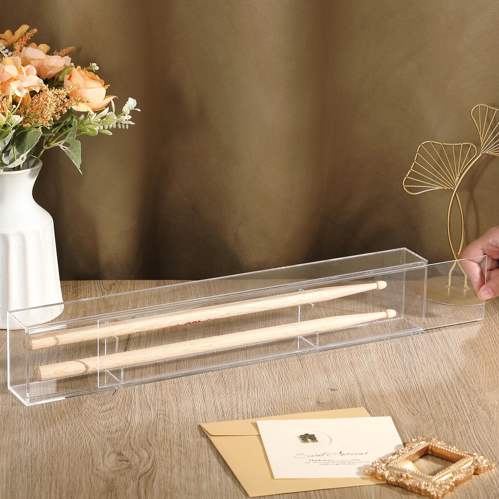 Silipull Drumstick-Vitrine, 45,7 x 5,1 x 8,9 cm, Doppel-Drumstick-Vitrine, Wandmontage, UV-Schutz, klares Acryl, für Sammler, Erinnerungsstücke, Geschenk, exquisite Souvenirs