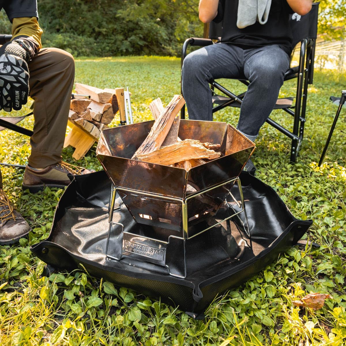 Captain Stag UG-3313 Bonfire Stand Sheet, Hexa, Bonfire Sheet, Heat Resistant Up to 1542°F (700°C), Fiberglass, Hexagon, Black