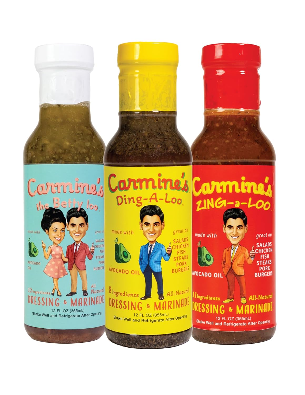 Carmine's All Natural Avocado Oil Dressing & Marinade Variety 3-Pack, Avocado Marinade & Dressing for Steaks, Chicken, Fish, Burgers & More, (Variety 3-Pack)