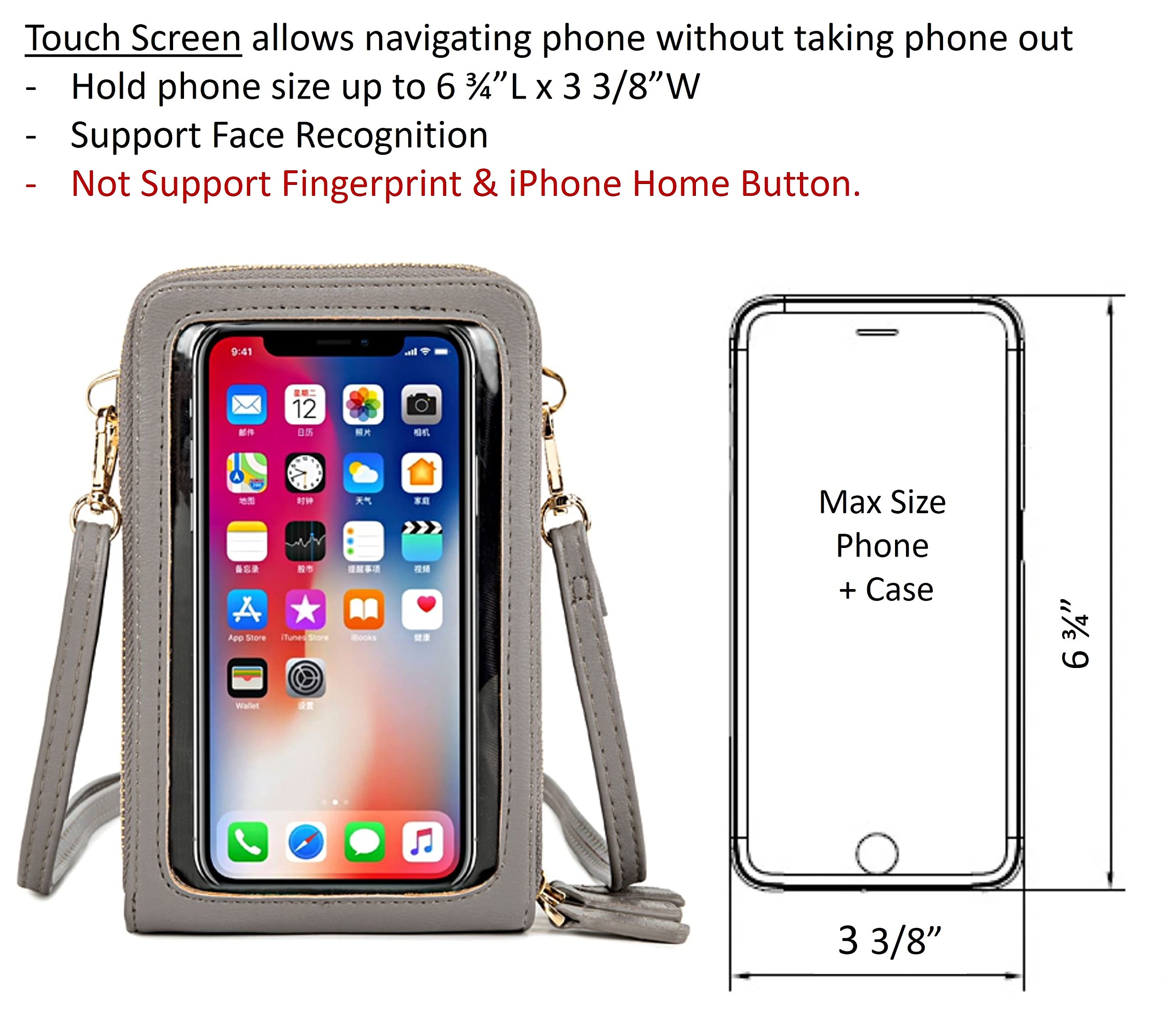 Small Crossbody Phone Bag For Women - Clear Touch Screen Window, Card Slots, Adjustable Strap (D2 Black)