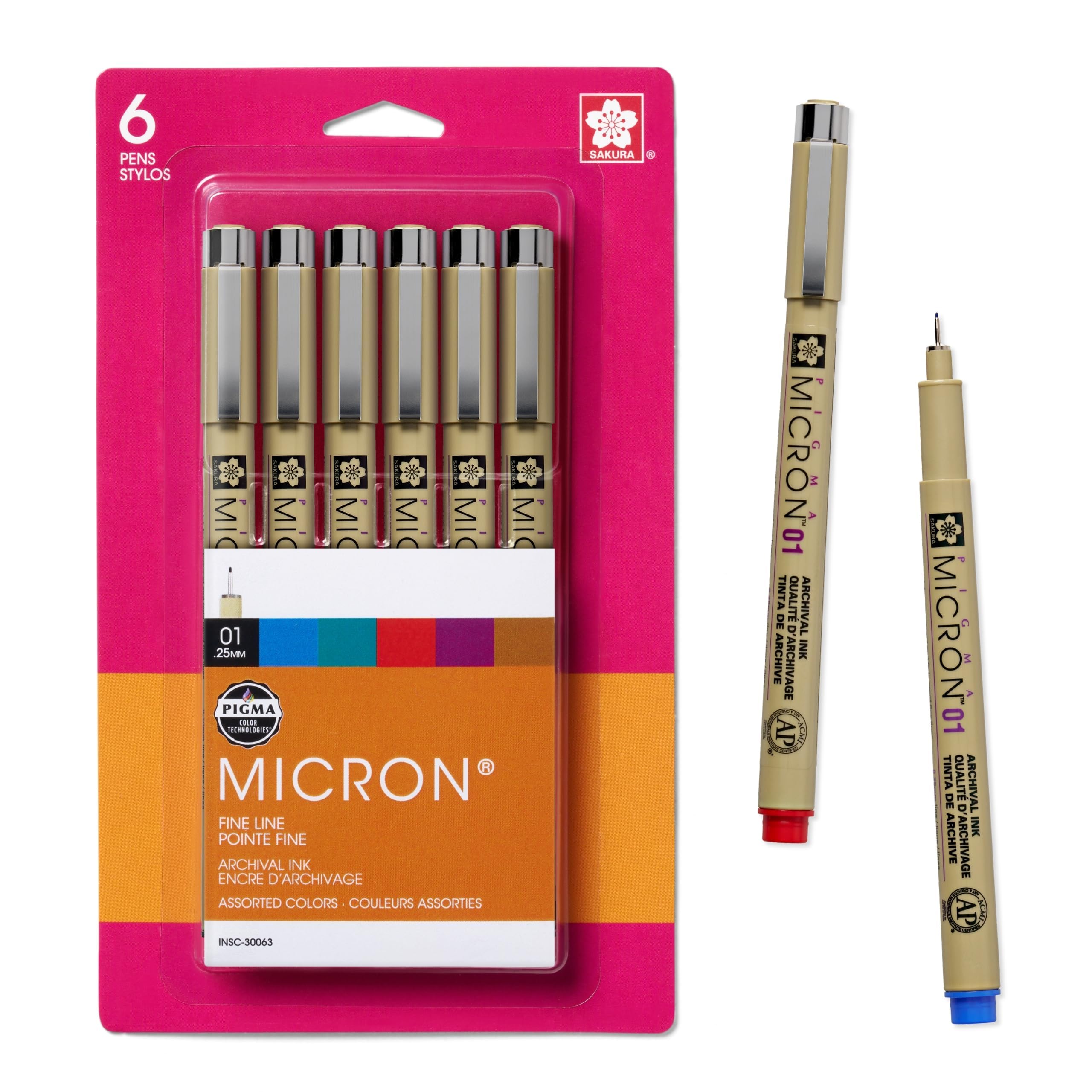 SAKURA 30063 6-Piece Pigma Micron Assorted Colors 01 Ink Pen Set