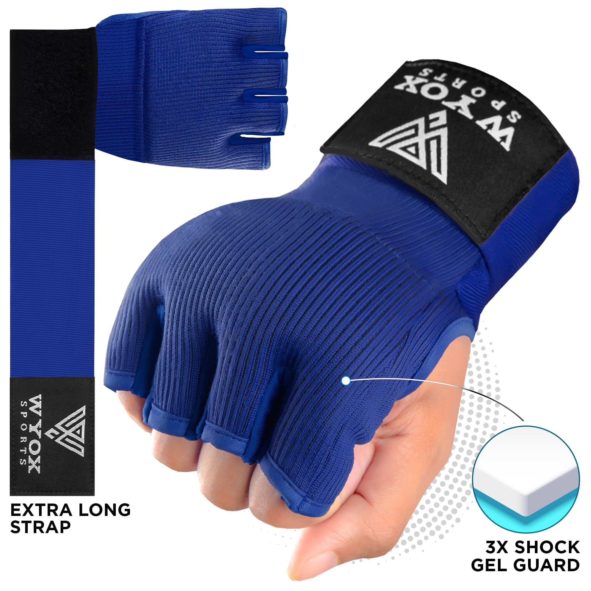 WYOX Guantes interiores de boxeo de gel para hombres y mujeres, correa de muñeca rápida de 80 cm, soporte acolchado para nudillos, sin dedos, artes marciales mixtas, Muay Thai, kickboxing, para