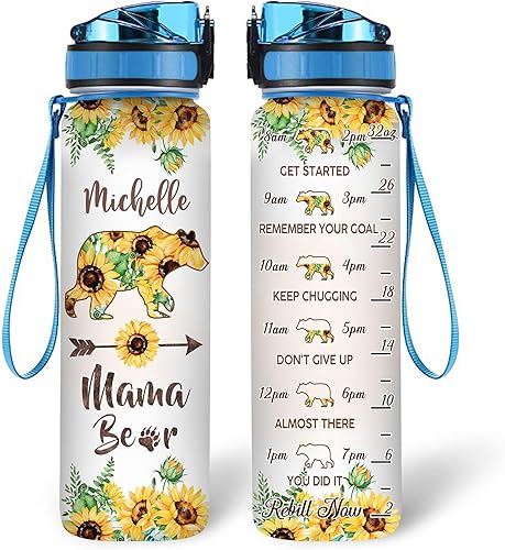 Vista 54 de TheSunCozy - Botella de agua motivacional personalizada de 32 onzas con diseño de girasol de mapache con texto en inglés "You Are My SunSunshine