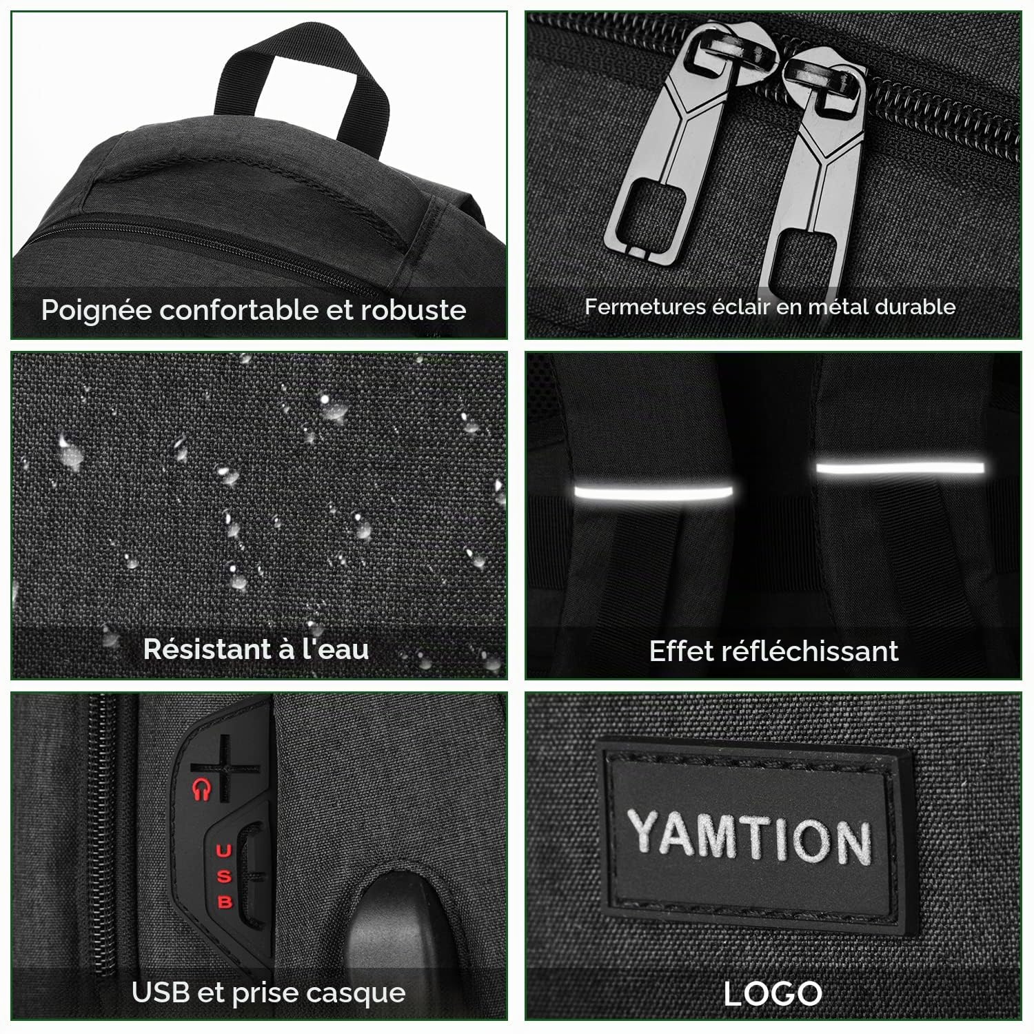 YAMTION Sac à Dos Scolaire Cartable Collège Lycée Université Homme Ado
