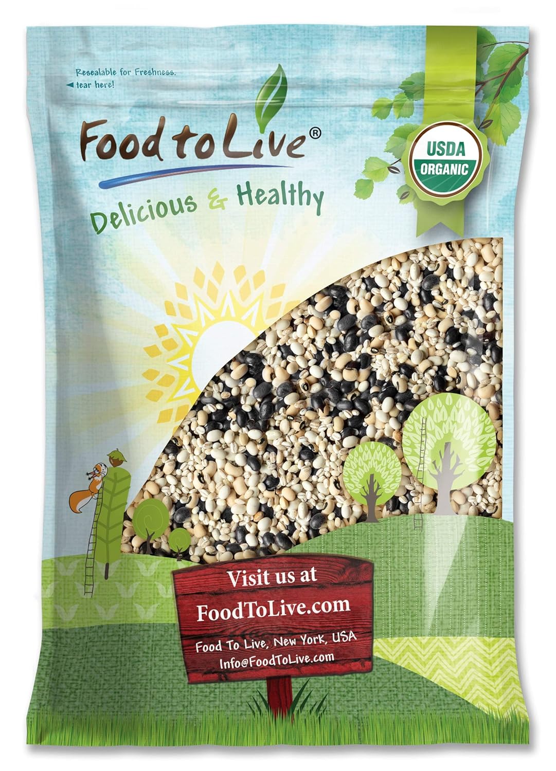 Food to Live Organic Black Bean Soup Mix, 12 Pounds - Contains Non-GMO Black Beans, Black-eyed Peas, Pearled Barley, and Navy Beans, Vegan, Bulk, Good Source of Dietary Fiber, Protein, Copper