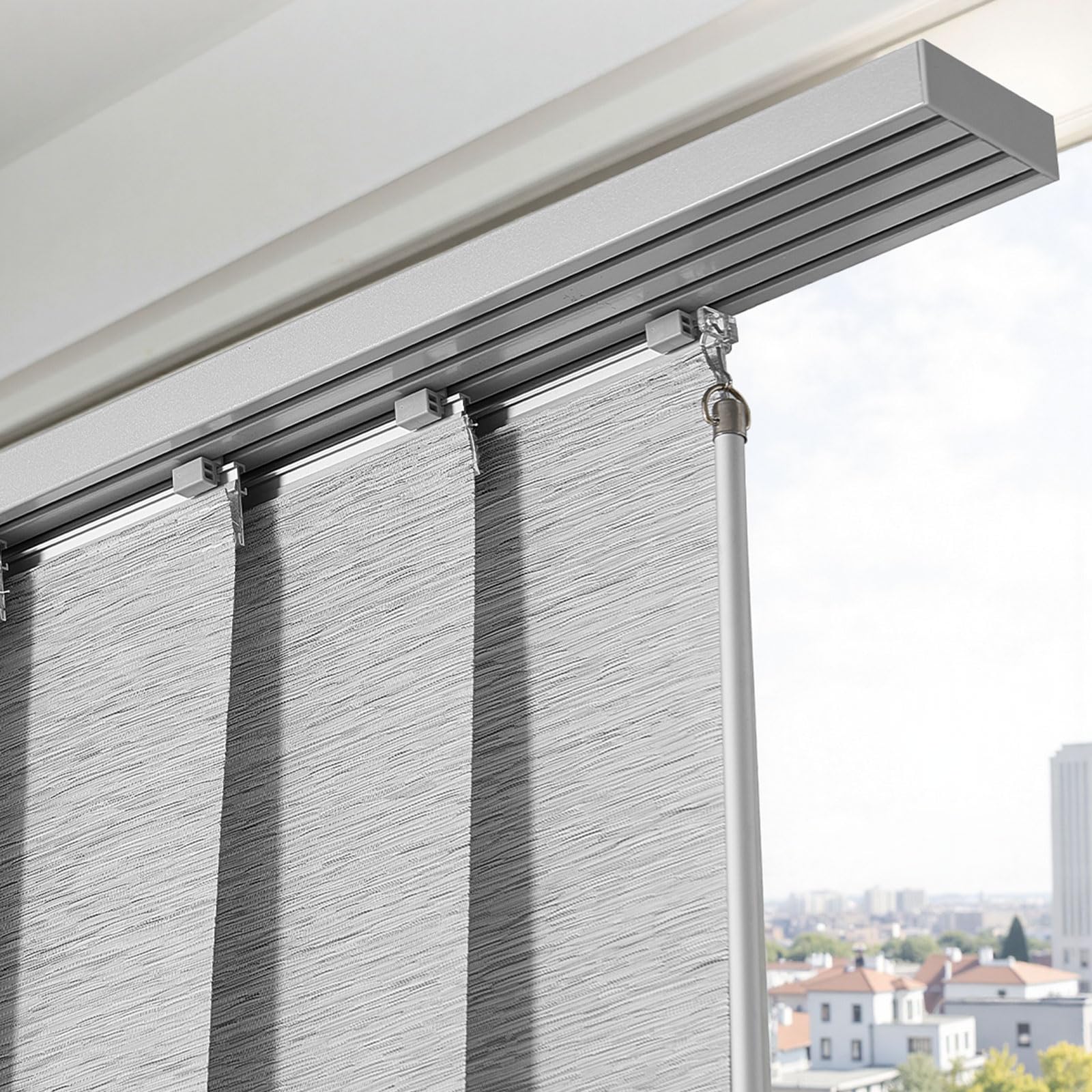 VEVOR Store à Panneaux sur Rail Extensible 116-218 cm de Largeur, Panneau Japonais Vertical Ajustable jusqu'à 243 cm de Hauteur, pour Portes Coulissantes, Séparation de Pièce, Fenêtres, Gris