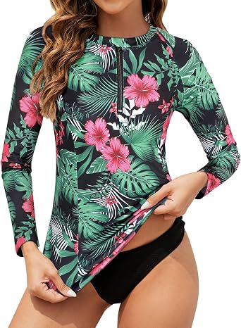 Tanst Sky Womens Rash Guard Swim Top Long Sleeve Bathing Suits UV Shirt Zipper Rashguard Swimsuit