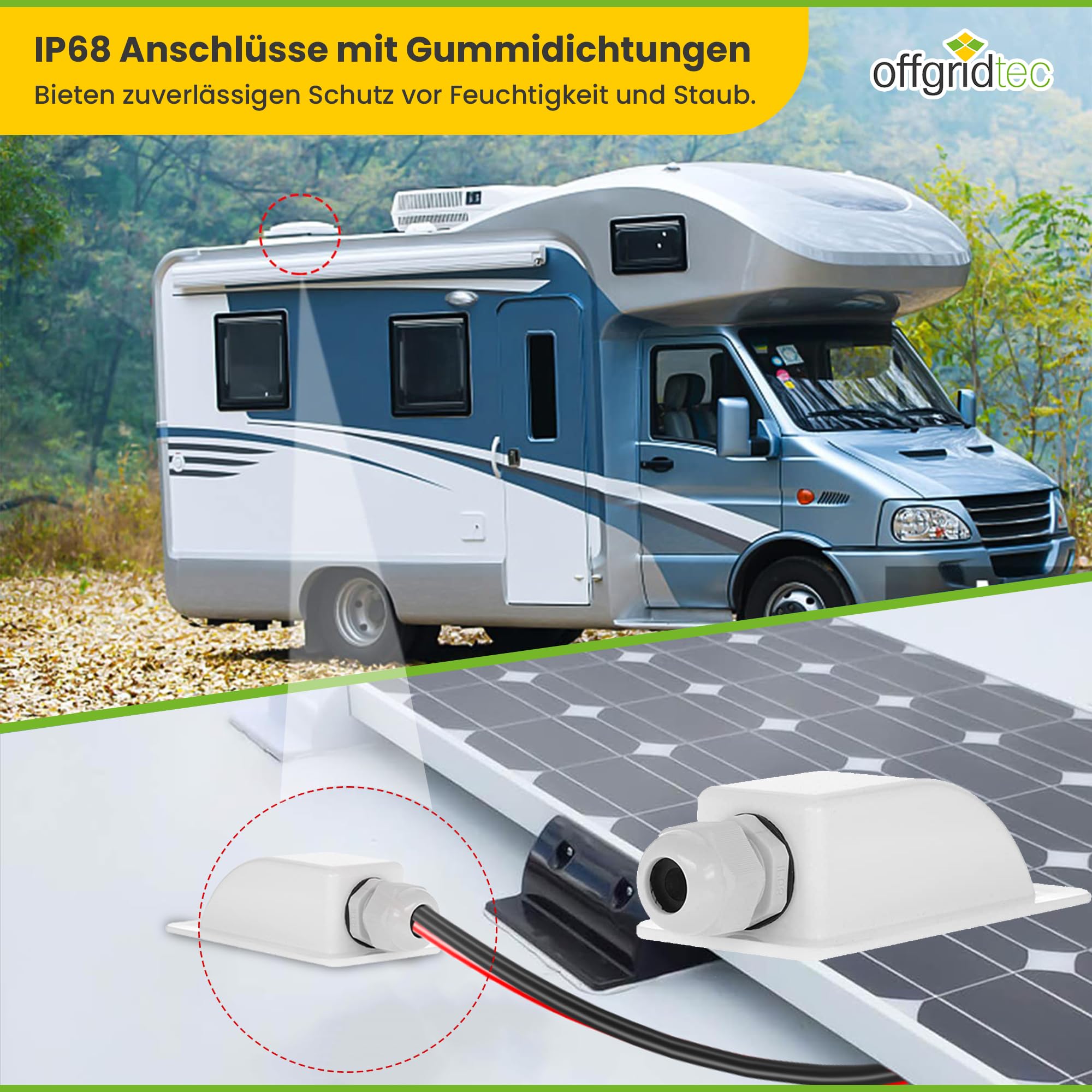Offgridtec© Przepust dachowy 1-komorowy biały do kamperów, przyczep kempingowych, łodzi, solarny przepust kablowy ABS